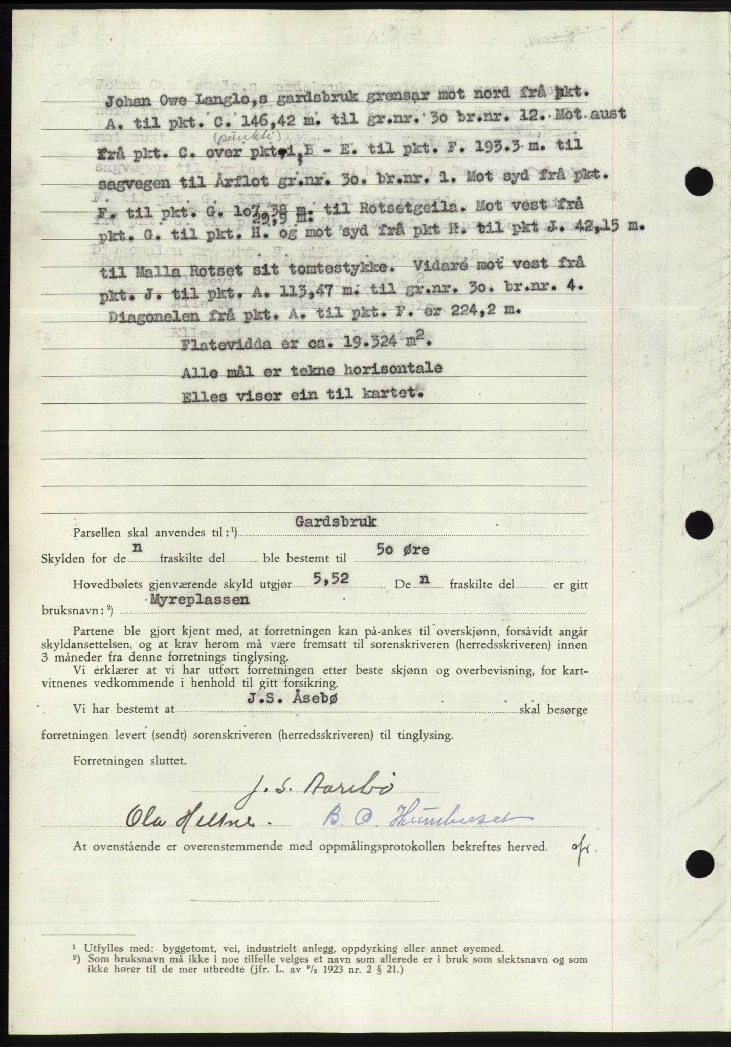 Søre Sunnmøre sorenskriveri, AV/SAT-A-4122/1/2/2C/L0071: Mortgage book no. 65, 1941-1941, Diary no: : 877/1941