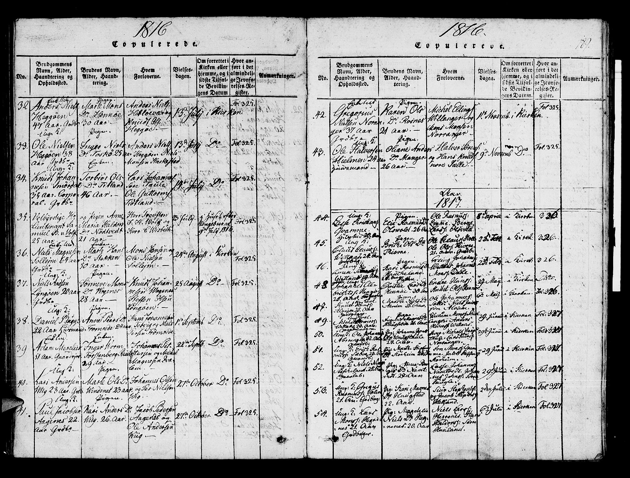 Manger sokneprestembete, AV/SAB-A-76801/H/Haa: Parish register (official) no. A 3, 1816-1824, p. 189