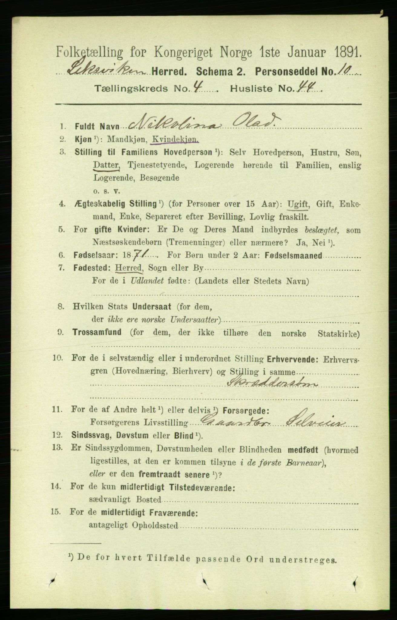 RA, 1891 census for 1718 Leksvik, 1891, p. 2190