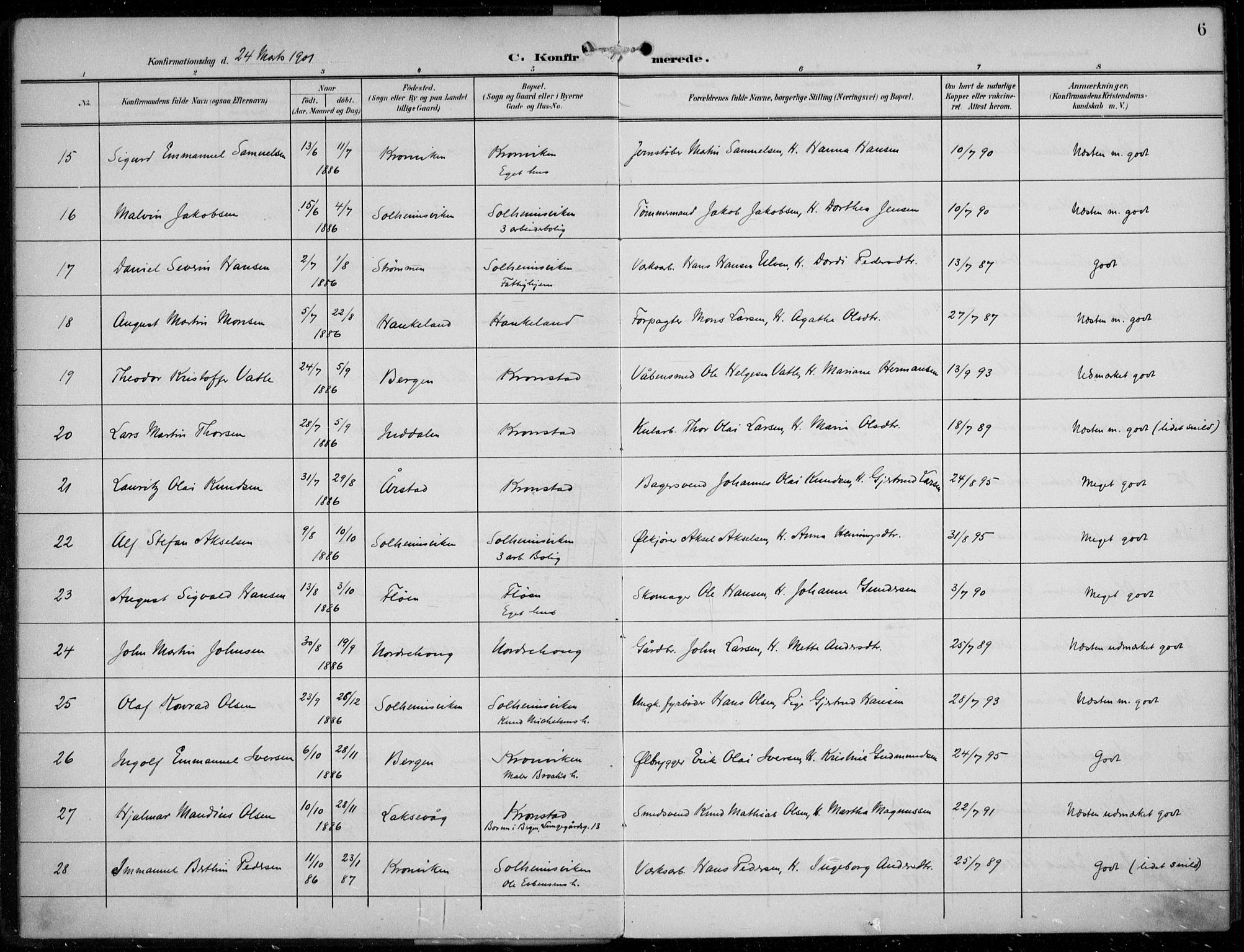 Årstad Sokneprestembete, AV/SAB-A-79301/H/Haa/L0007: Parish register (official) no. B 2, 1901-1914, p. 6