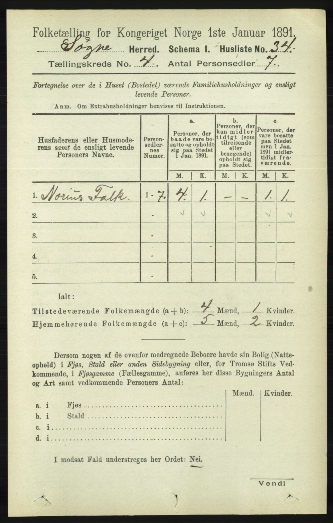 RA, 1891 census for 1018 Søgne, 1891, p. 616