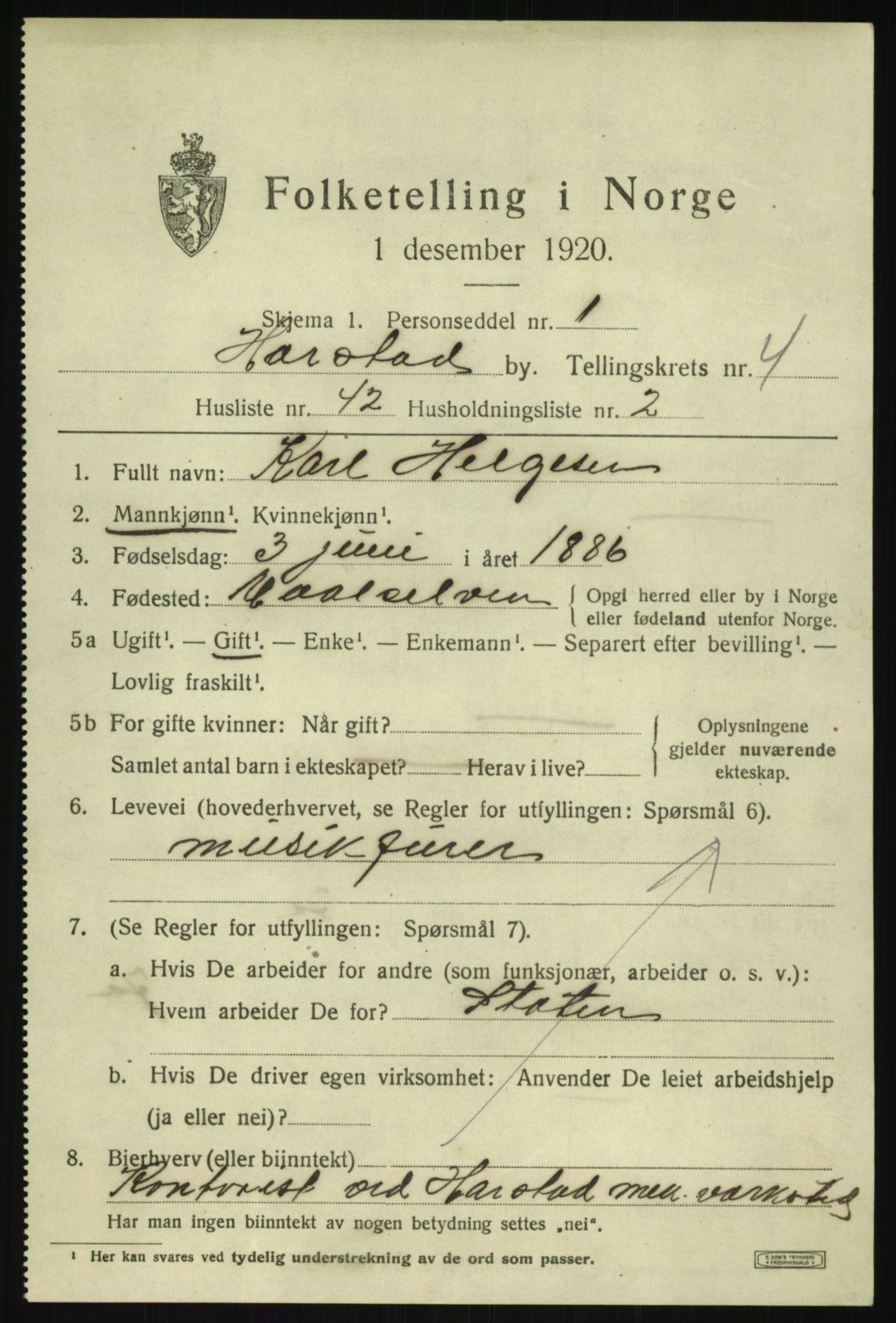 SATØ, 1920 census for Harstad, 1920, p. 6068