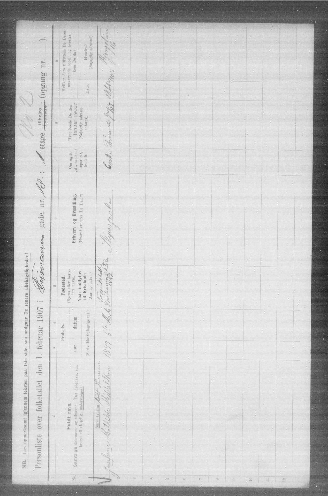 OBA, Municipal Census 1907 for Kristiania, 1907, p. 13659