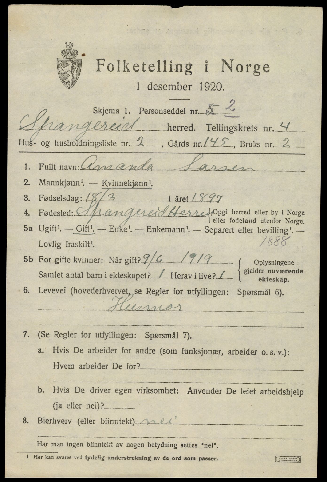 SAK, 1920 census for Spangereid, 1920, p. 1527