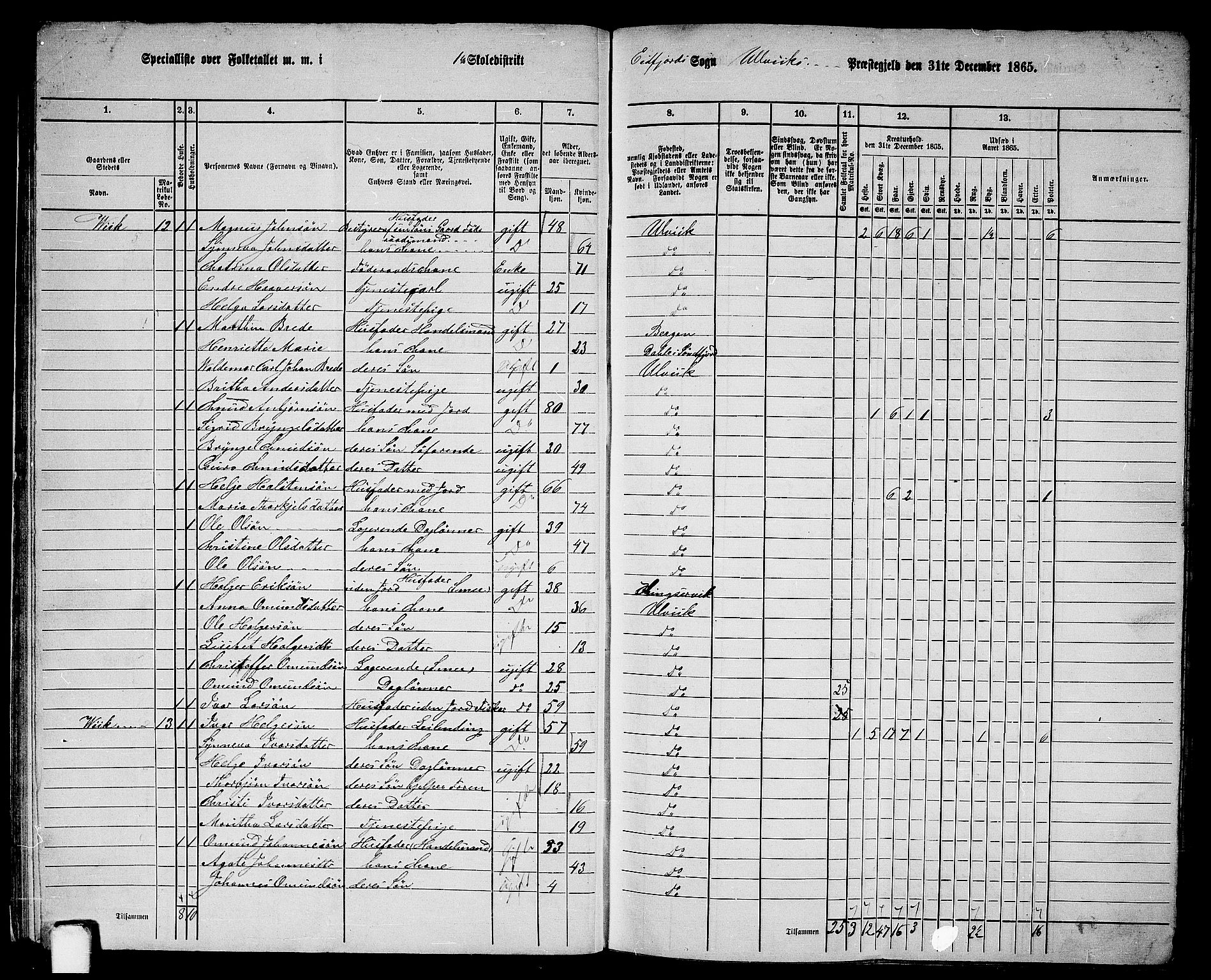 RA, 1865 census for Ulvik, 1865, p. 24