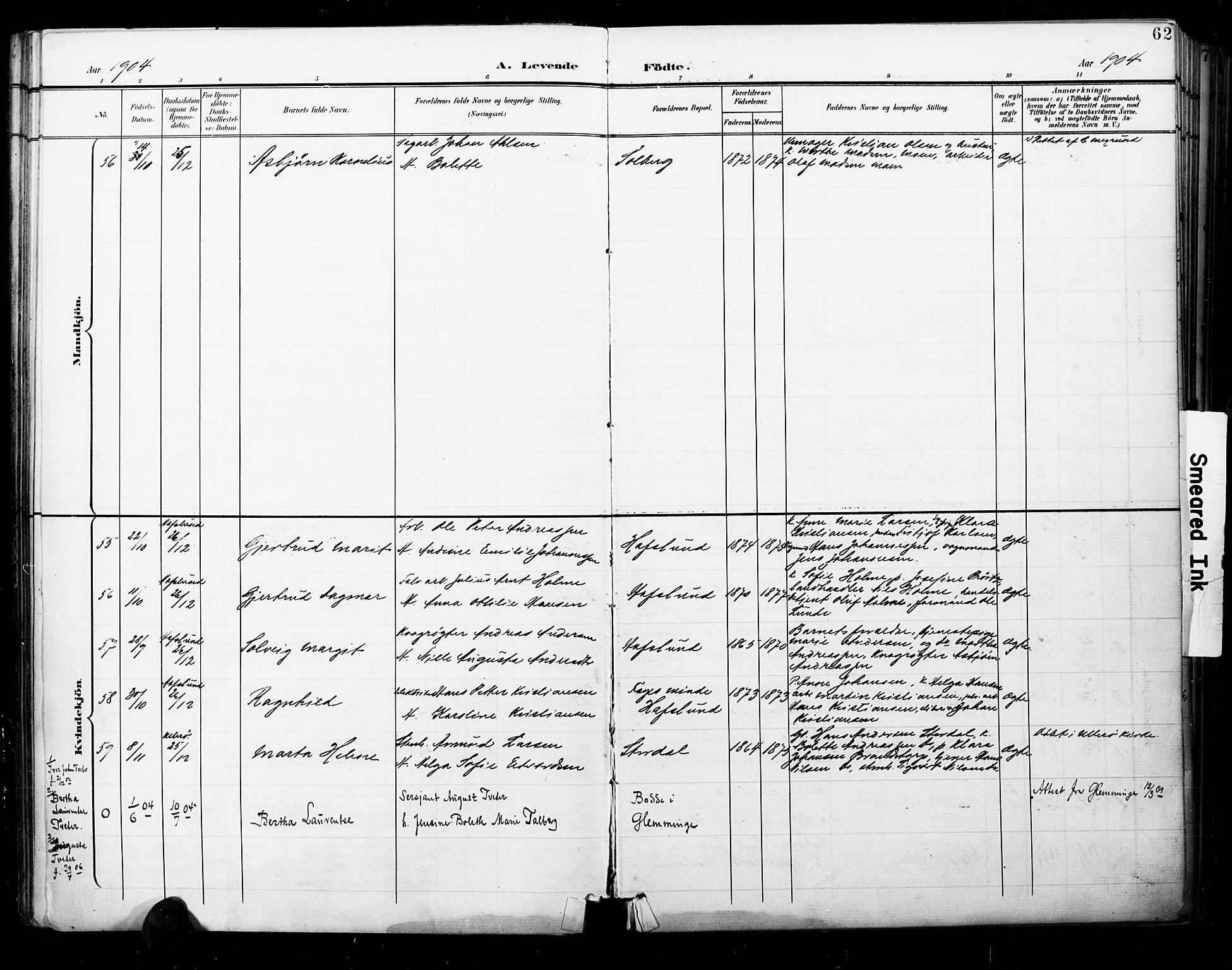Skjeberg prestekontor Kirkebøker, SAO/A-10923/F/Fa/L0010: Parish register (official) no. I 10, 1898-1911, p. 62