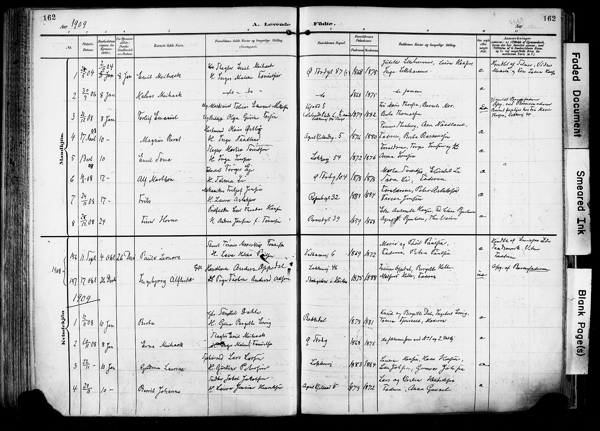 Domkirken sokneprestkontor, SAST/A-101812/001/30/30BA/L0033: Parish register (official) no. A 32, 1903-1915, p. 162