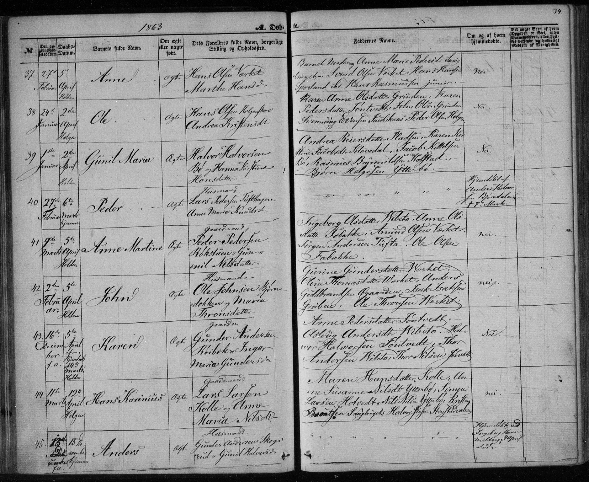 Holla kirkebøker, SAKO/A-272/F/Fa/L0006: Parish register (official) no. 6, 1861-1869, p. 34
