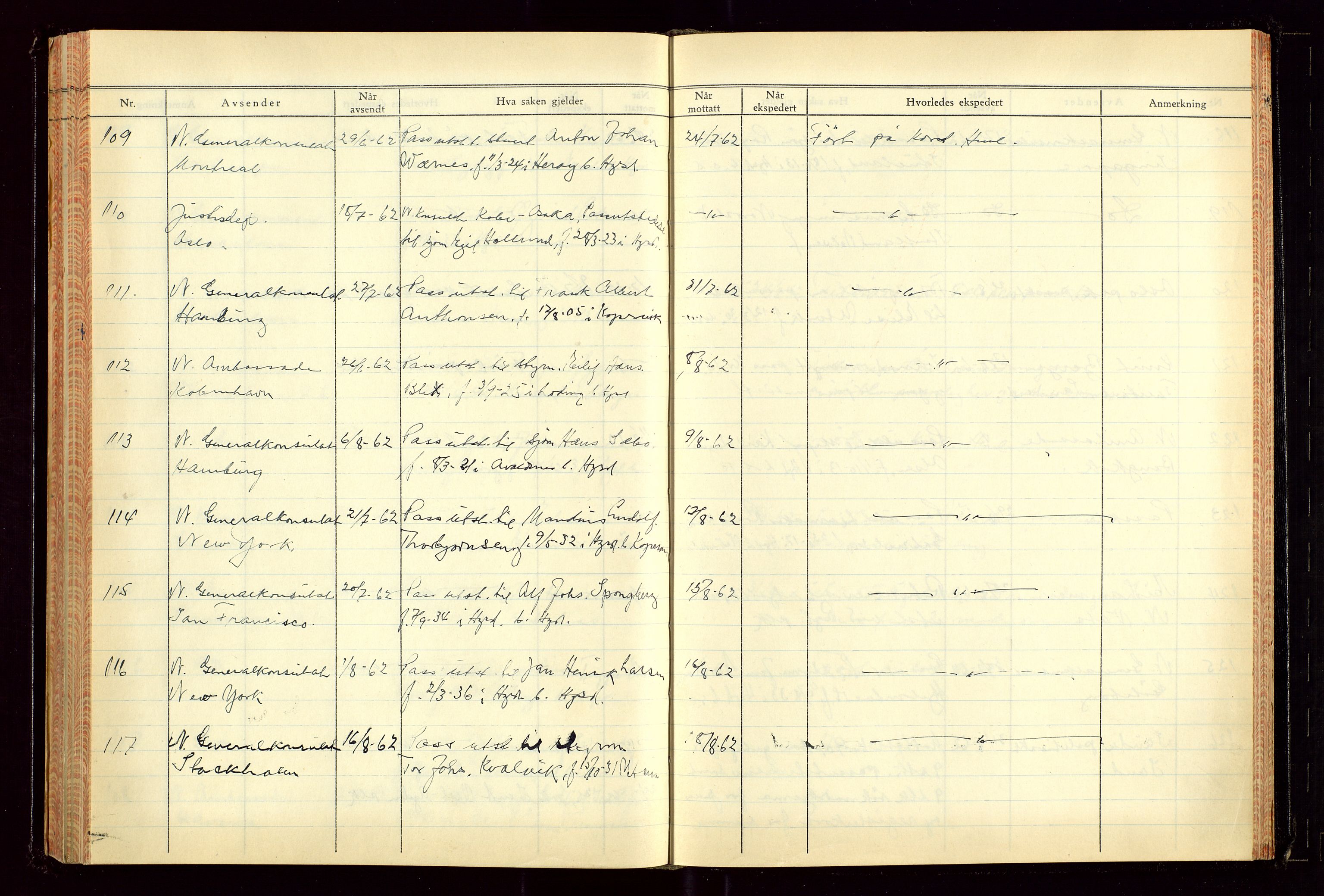 Haugesund politikammer, AV/SAST-A-100440/K/L0007: Passjournal (16 12 53-07 1065), 1953-1965, p. 161