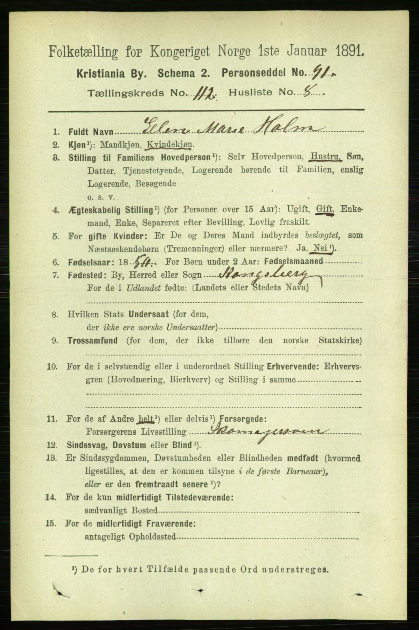 RA, 1891 census for 0301 Kristiania, 1891, p. 59445