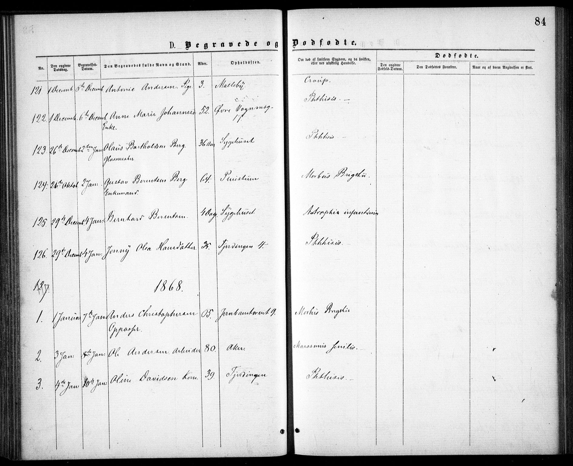 Krohgstøtten sykehusprest Kirkebøker, SAO/A-10854/F/Fa/L0001: Parish register (official) no. 1, 1865-1873, p. 84