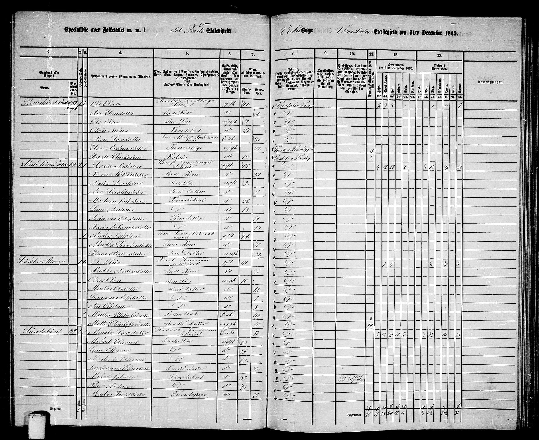 RA, 1865 census for Verdal, 1865, p. 198