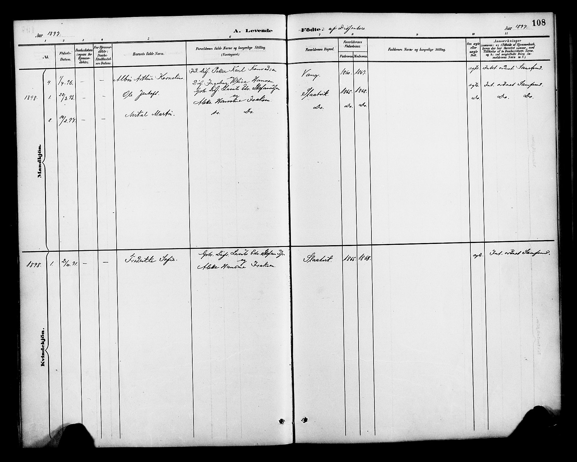 Lenvik sokneprestembete, SATØ/S-1310/H/Ha/Haa/L0013kirke: Parish register (official) no. 13, 1890-1898, p. 108