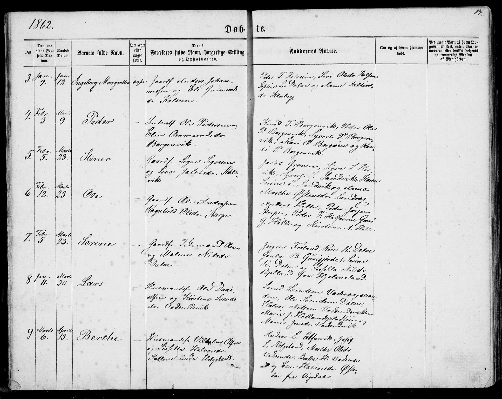 Nedstrand sokneprestkontor, AV/SAST-A-101841/01/IV: Parish register (official) no. A 9, 1861-1876, p. 14