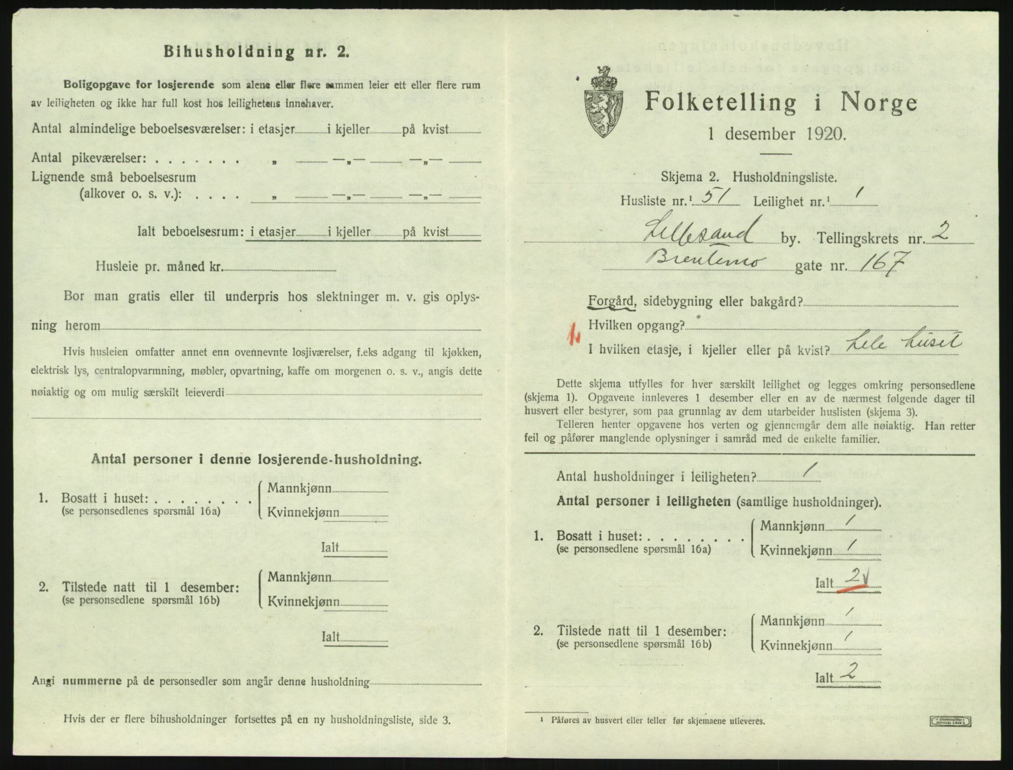 SAK, 1920 census for Lillesand, 1920, p. 957