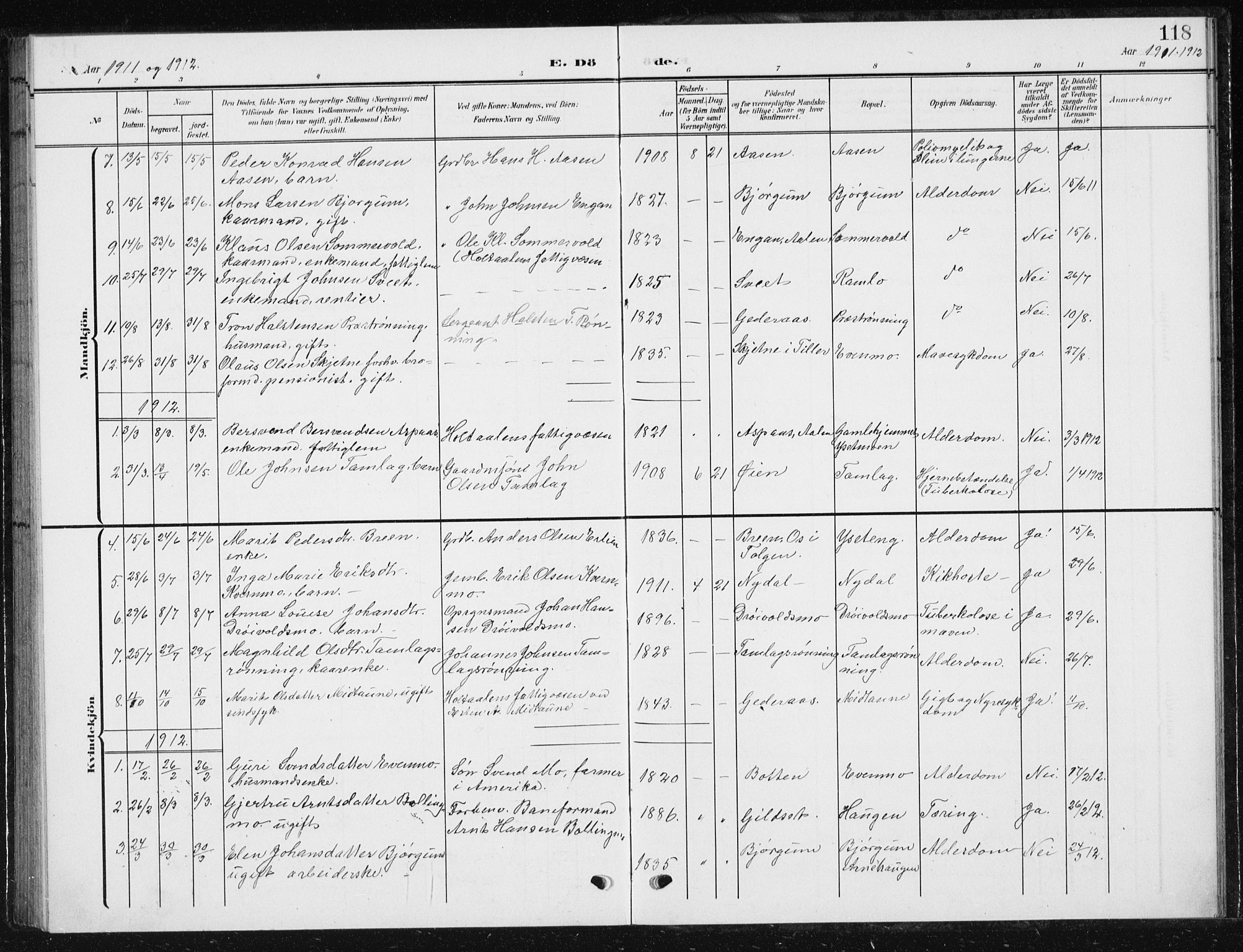 Ministerialprotokoller, klokkerbøker og fødselsregistre - Sør-Trøndelag, SAT/A-1456/685/L0979: Parish register (copy) no. 685C04, 1908-1933, p. 118