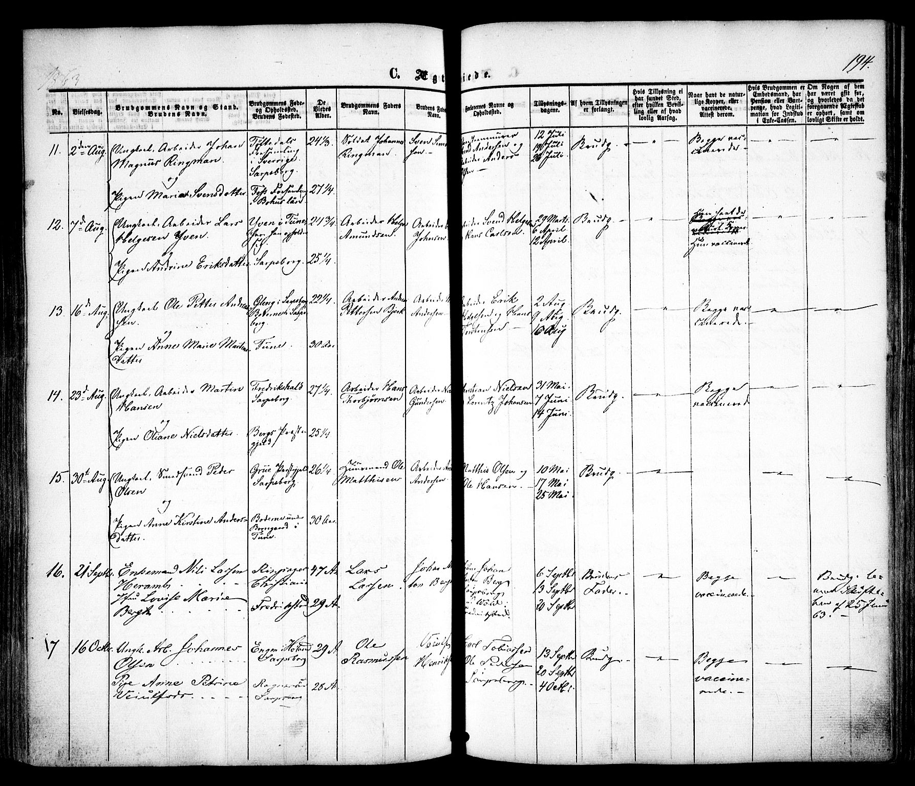 Sarpsborg prestekontor Kirkebøker, SAO/A-2006/F/Fa/L0001: Parish register (official) no. 1, 1859-1868, p. 194