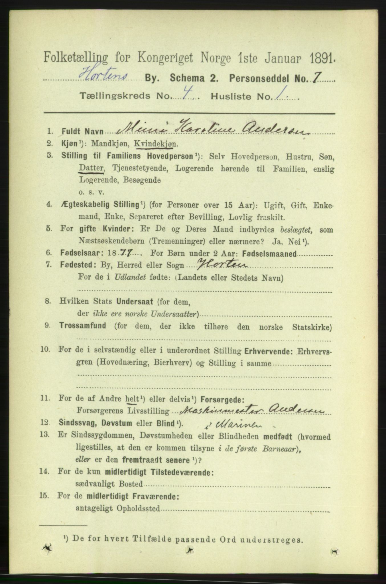 RA, 1891 census for 0703 Horten, 1891, p. 3229