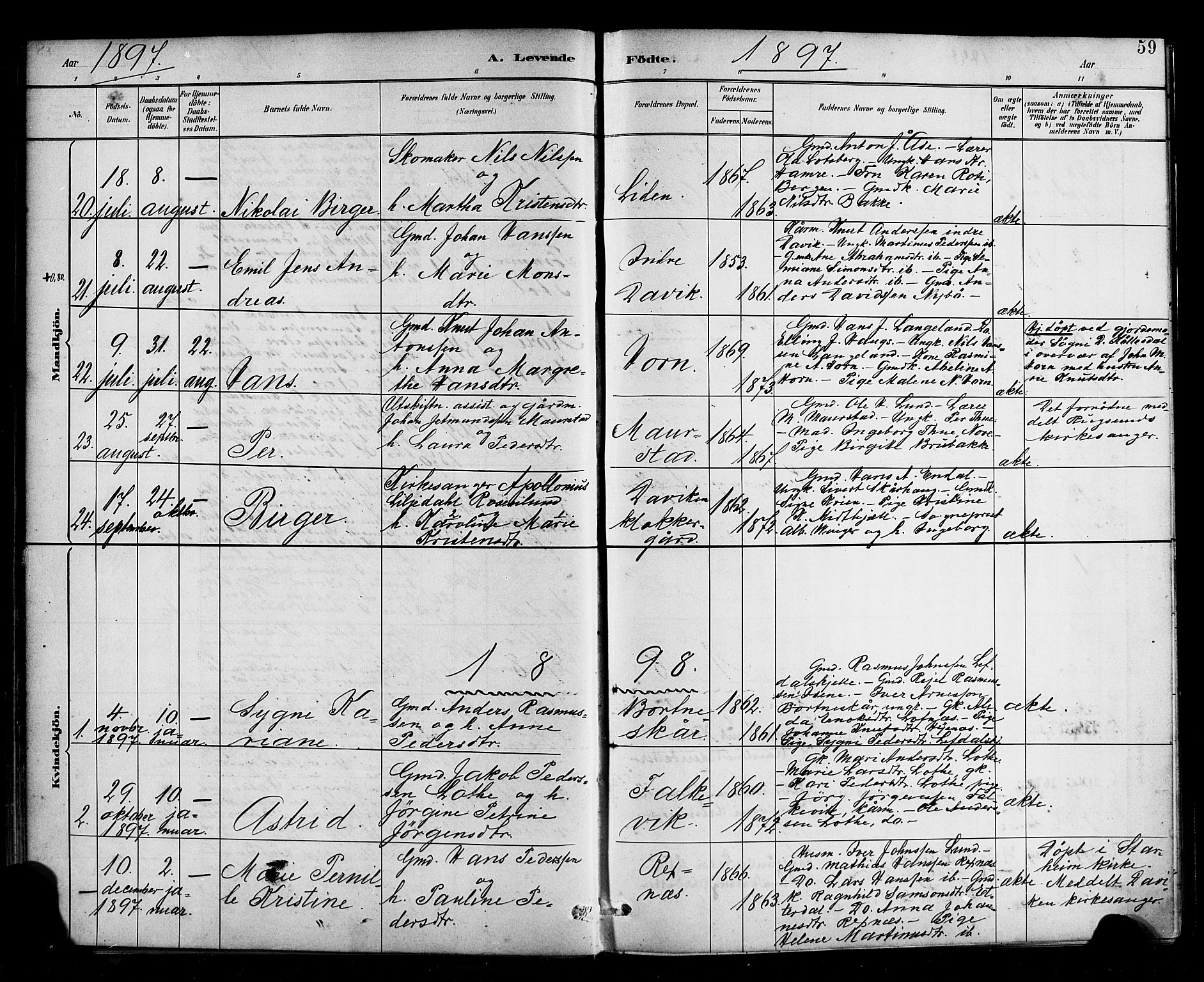 Davik sokneprestembete, AV/SAB-A-79701/H/Haa/Haab/L0001: Parish register (official) no. B 1, 1882-1900, p. 59