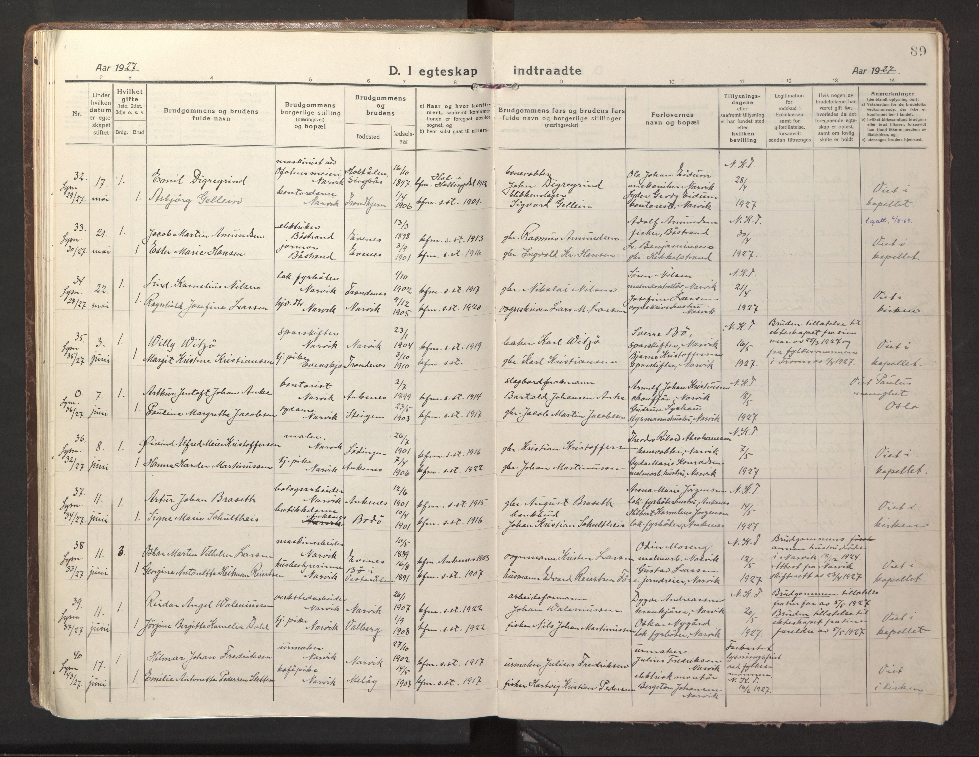Ministerialprotokoller, klokkerbøker og fødselsregistre - Nordland, SAT/A-1459/871/L1002: Parish register (official) no. 871A18, 1917-1926, p. 89