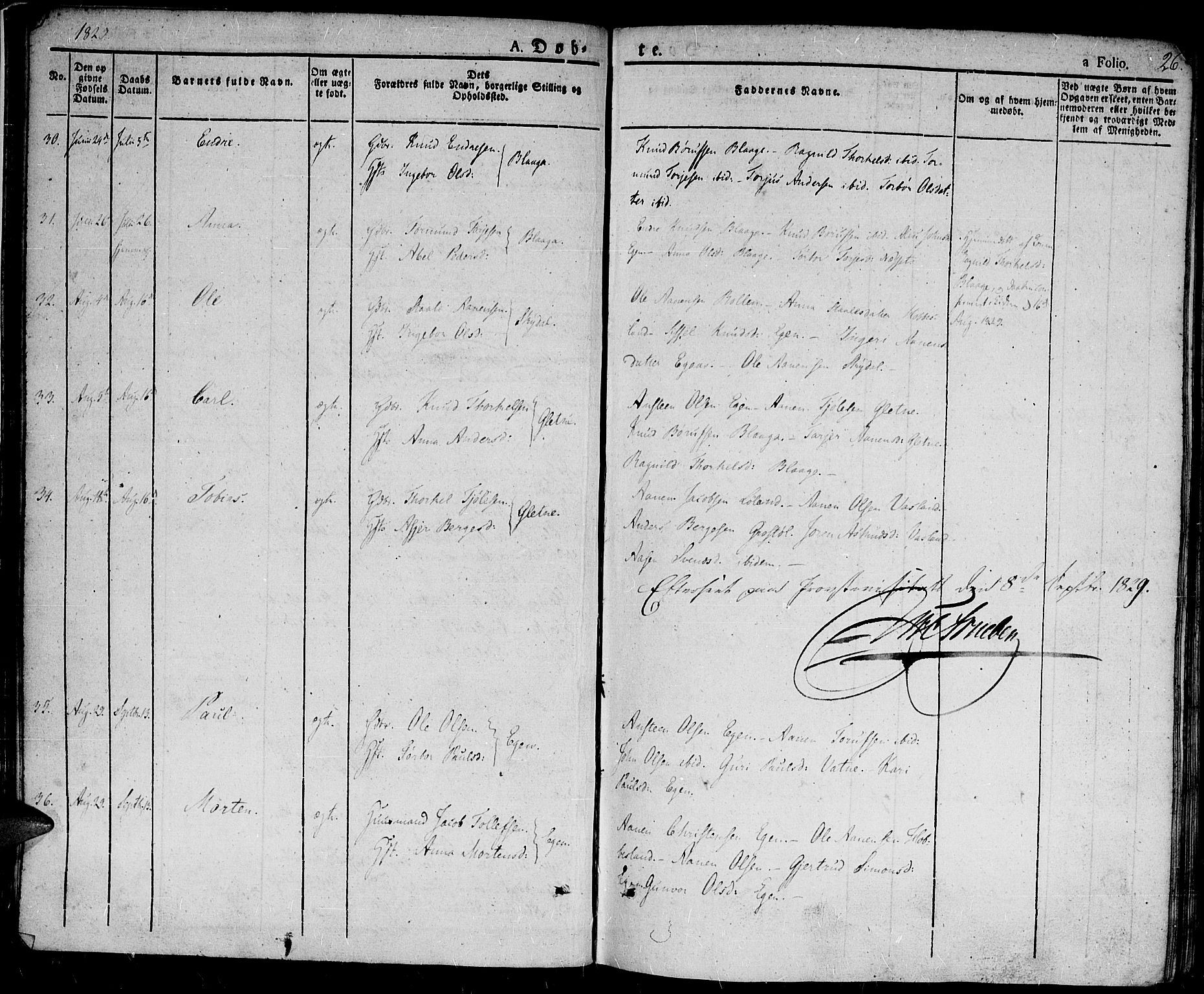 Hægebostad sokneprestkontor, AV/SAK-1111-0024/F/Fa/Fab/L0001: Parish register (official) no. A 1, 1823-1867, p. 26