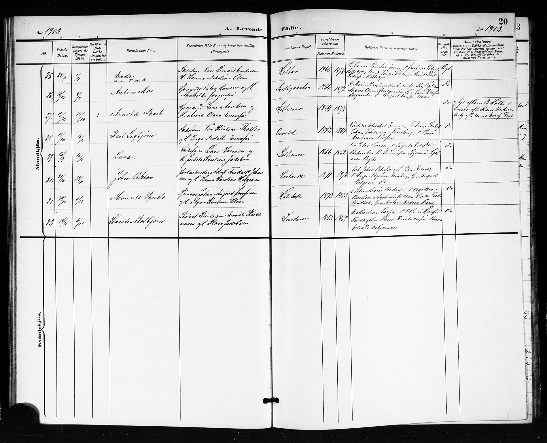 Tjøme kirkebøker, SAKO/A-328/G/Ga/L0001: Parish register (copy) no. 1, 1901-1910, p. 20