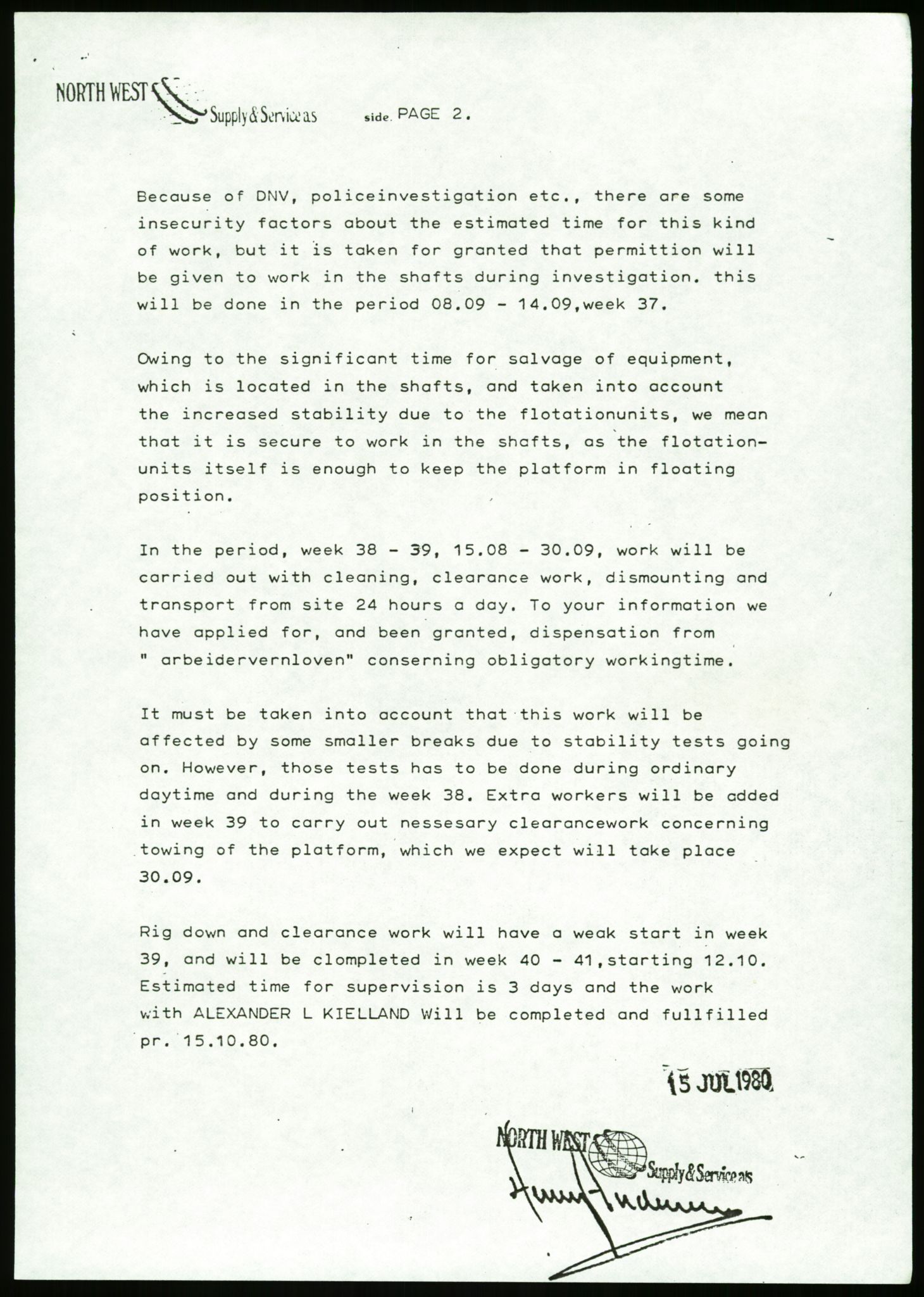 Pa 1503 - Stavanger Drilling AS, AV/SAST-A-101906/Da/L0013: Alexander L. Kielland - Saks- og korrespondansearkiv, 1980, p. 54