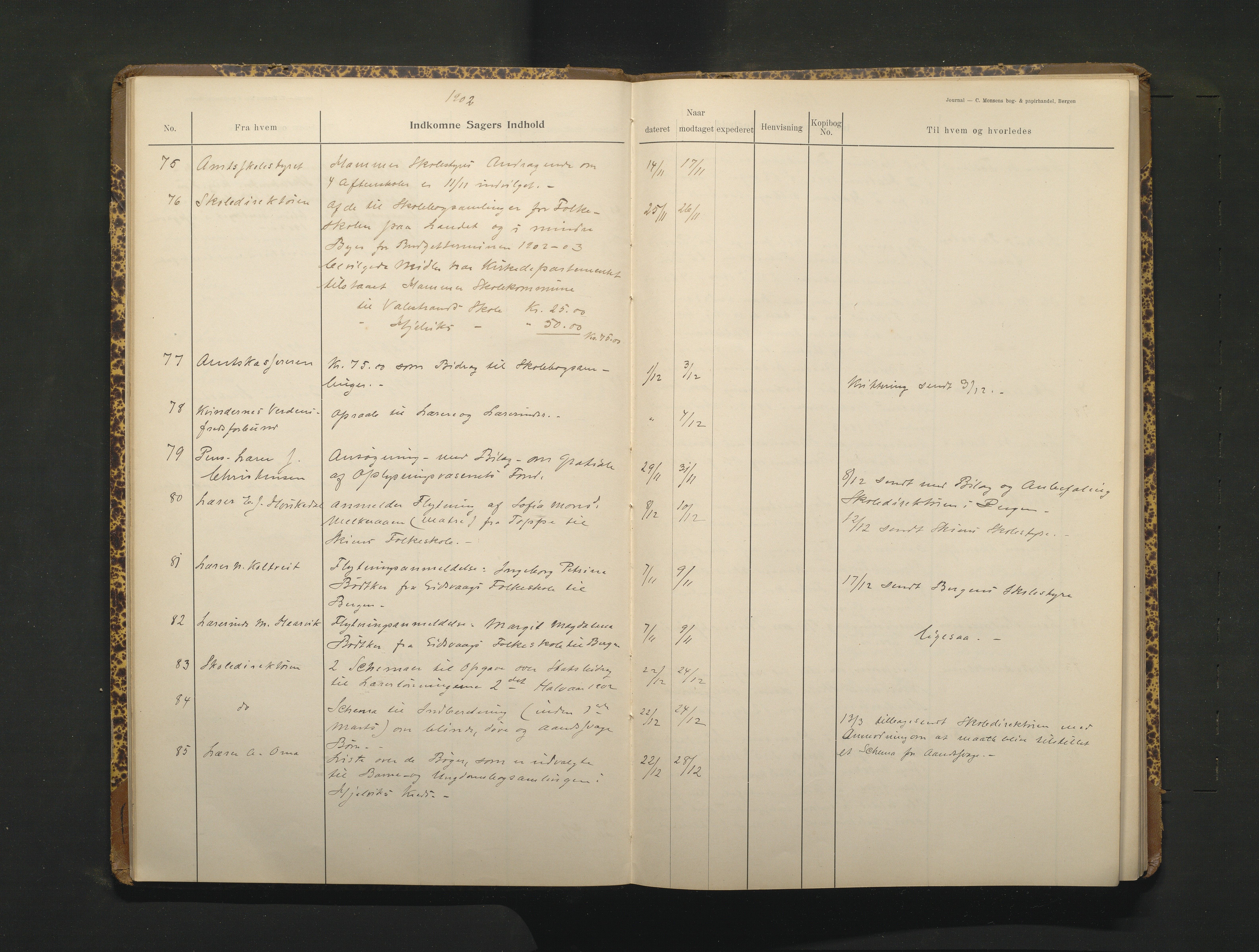 Hamre kommune. Skulestyret, IKAH/1254-211/C/Ca/L0003: Postjournal for Hamre skulestyre, 1901-1916