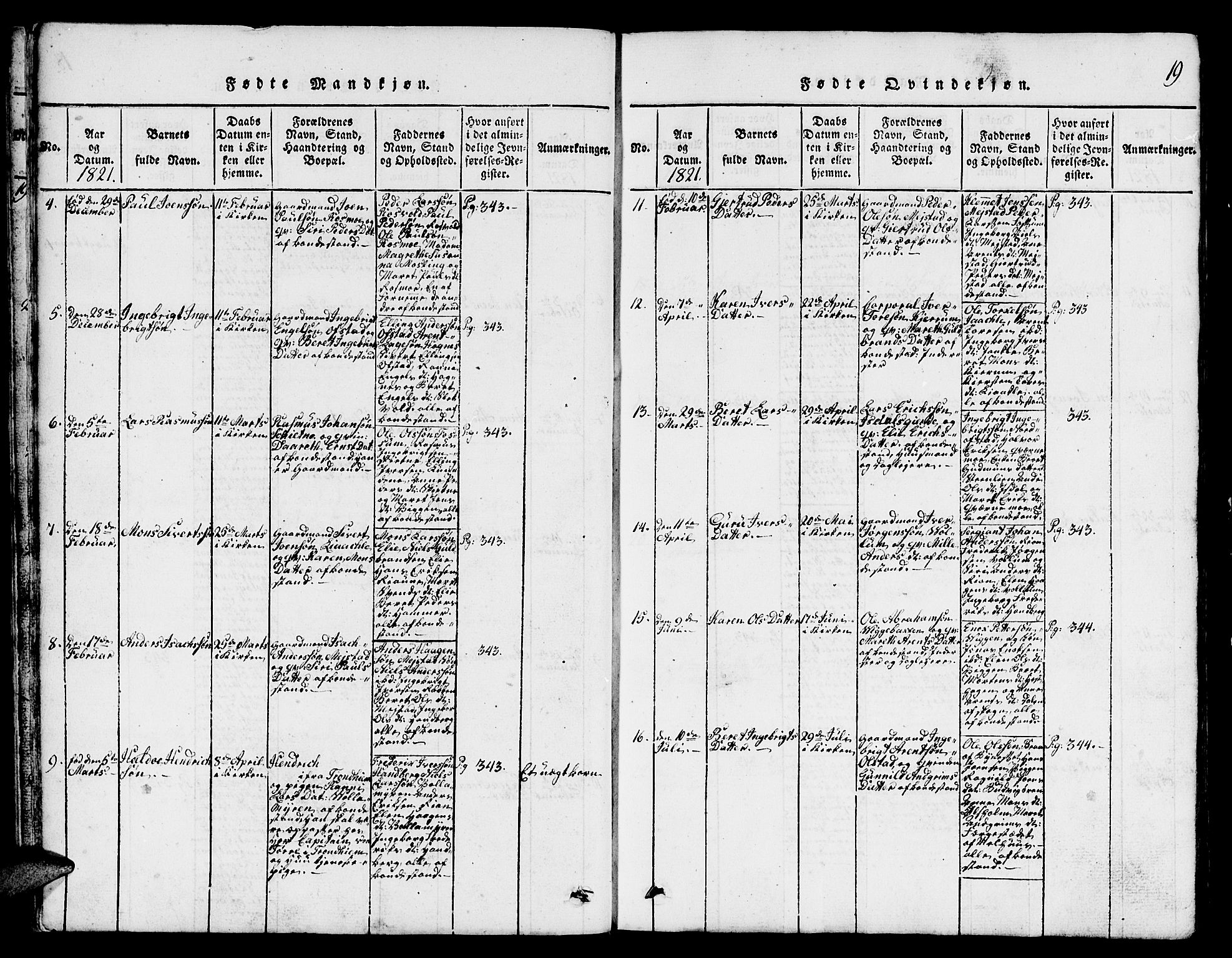 Ministerialprotokoller, klokkerbøker og fødselsregistre - Sør-Trøndelag, SAT/A-1456/665/L0776: Parish register (copy) no. 665C01, 1817-1837, p. 19