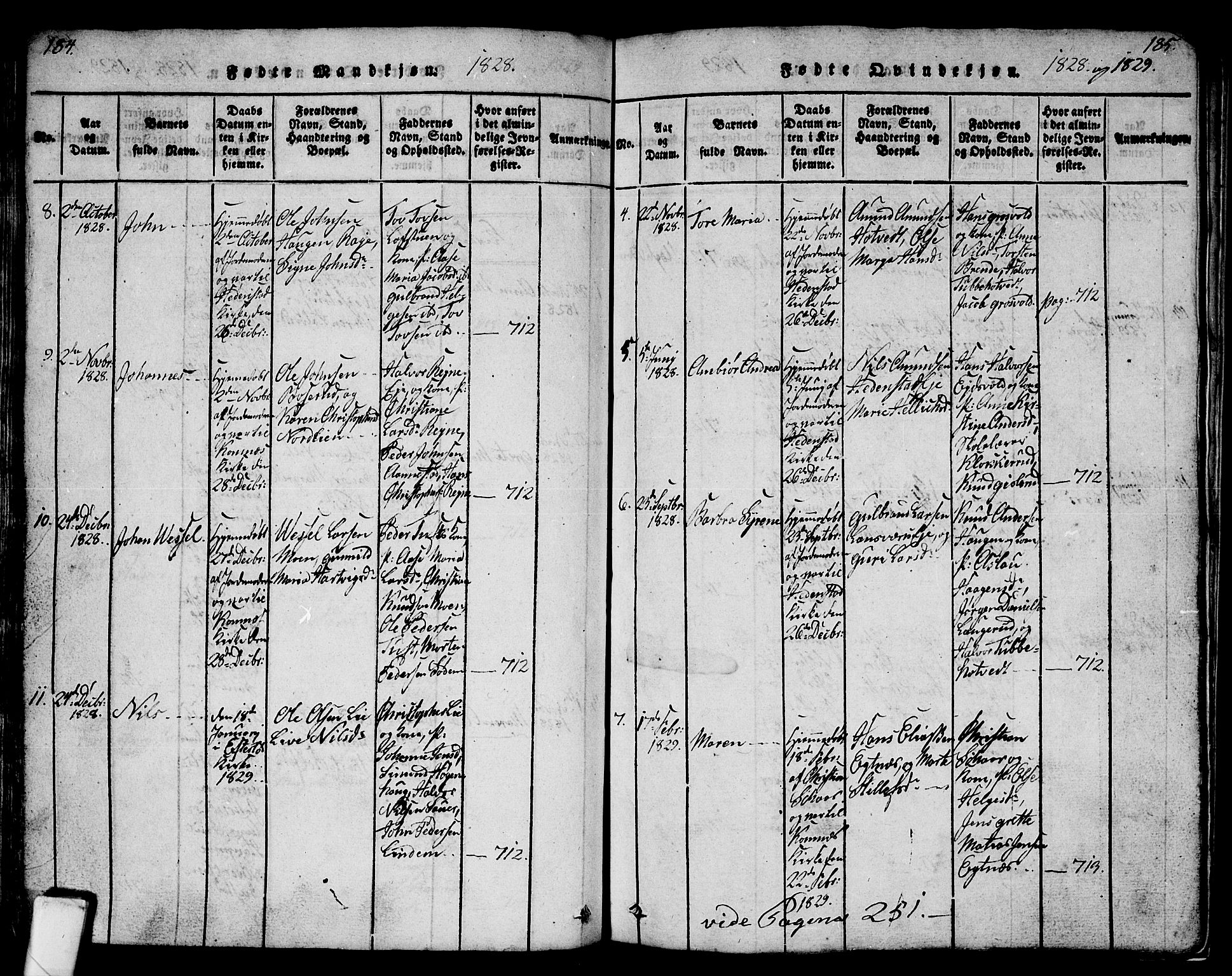 Sandsvær kirkebøker, AV/SAKO-A-244/G/Ga/L0003: Parish register (copy) no. I 3, 1817-1839, p. 184-185