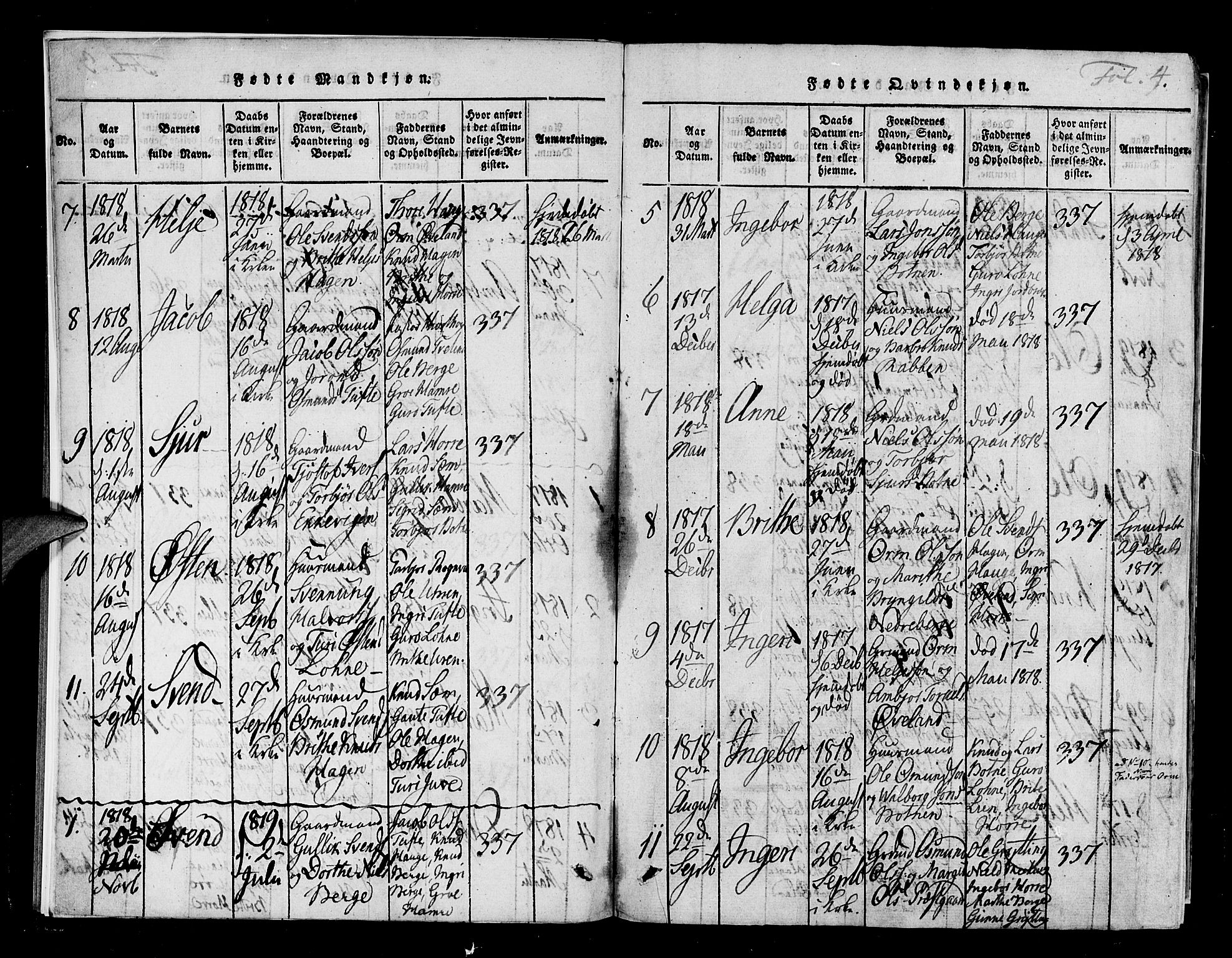 Røldal sokneprestembete, SAB/A-100247: Parish register (official) no. A 2, 1817-1856, p. 4