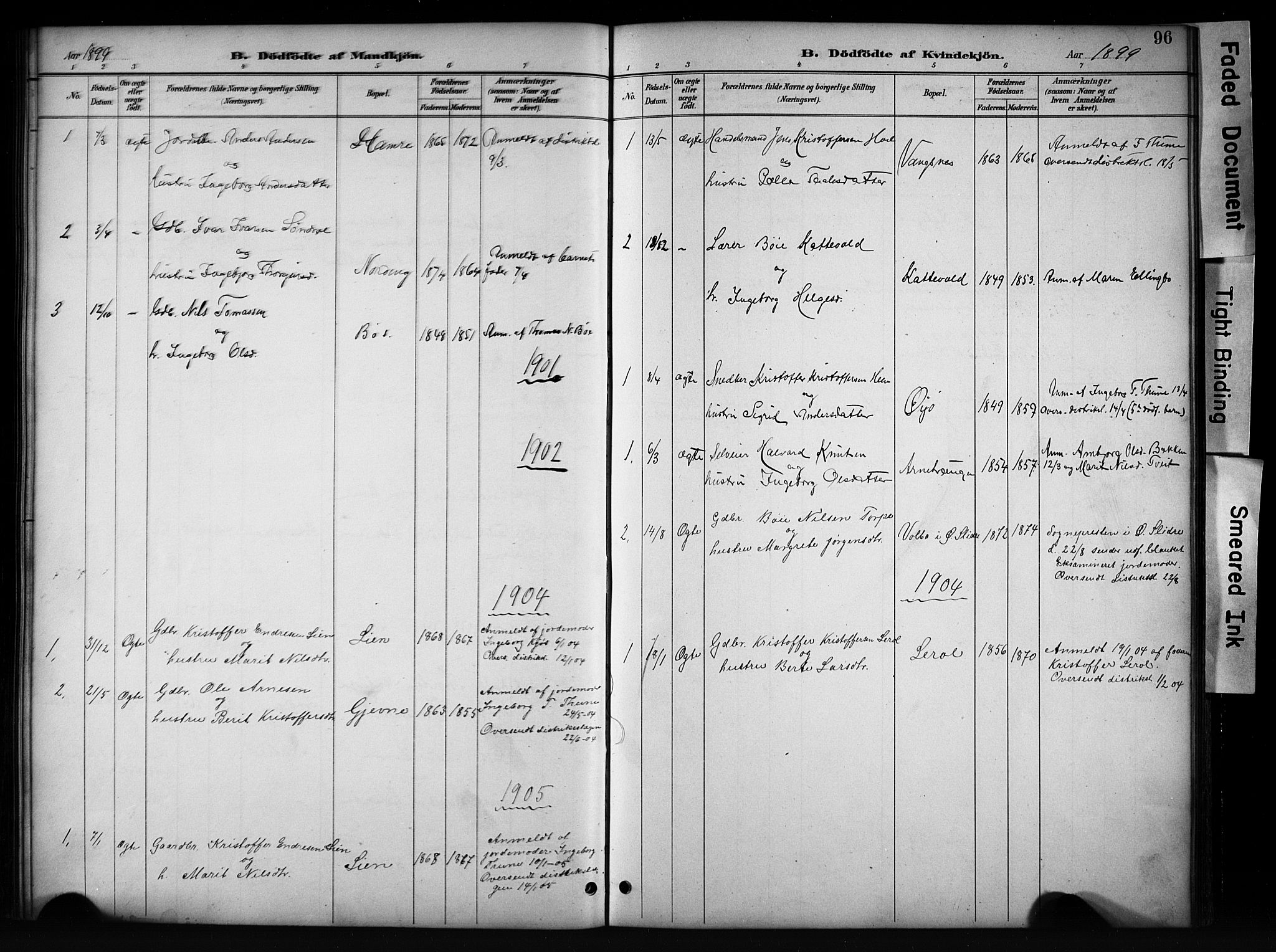 Vang prestekontor, Valdres, SAH/PREST-140/H/Hb/L0006: Parish register (copy) no. 6, 1893-1918, p. 96