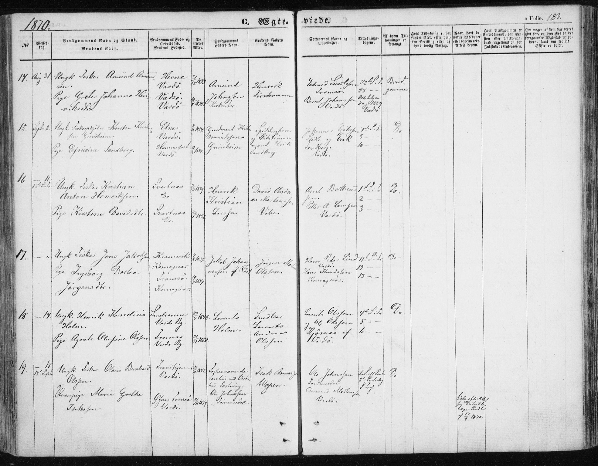 Vardø sokneprestkontor, SATØ/S-1332/H/Ha/L0004kirke: Parish register (official) no. 4, 1862-1871, p. 183