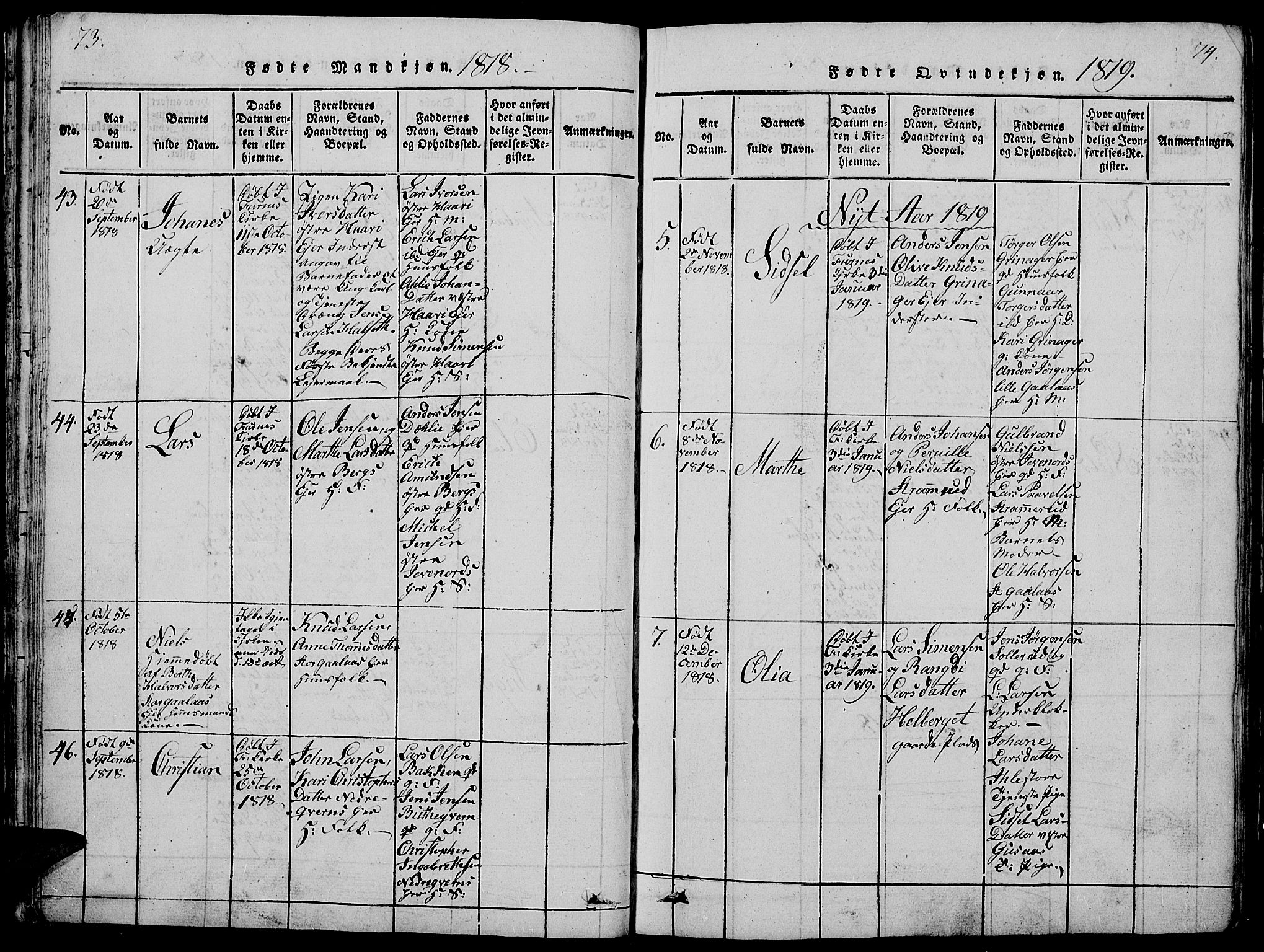 Vang prestekontor, Hedmark, AV/SAH-PREST-008/H/Ha/Hab/L0005: Parish register (copy) no. 5, 1815-1836, p. 73-74