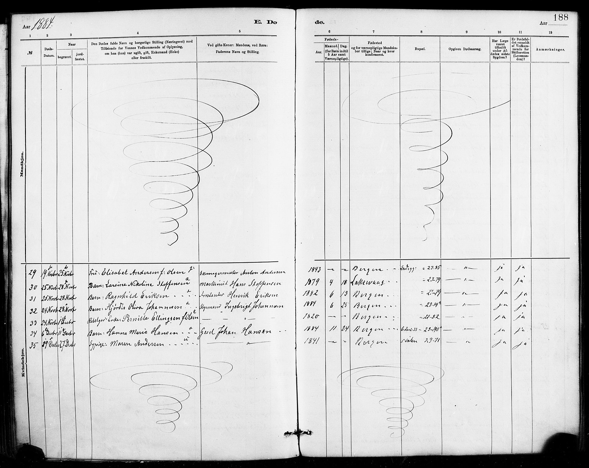 Mariakirken Sokneprestembete, AV/SAB-A-76901/H/Haa/L0007: Parish register (official) no. A 7, 1878-1893, p. 188