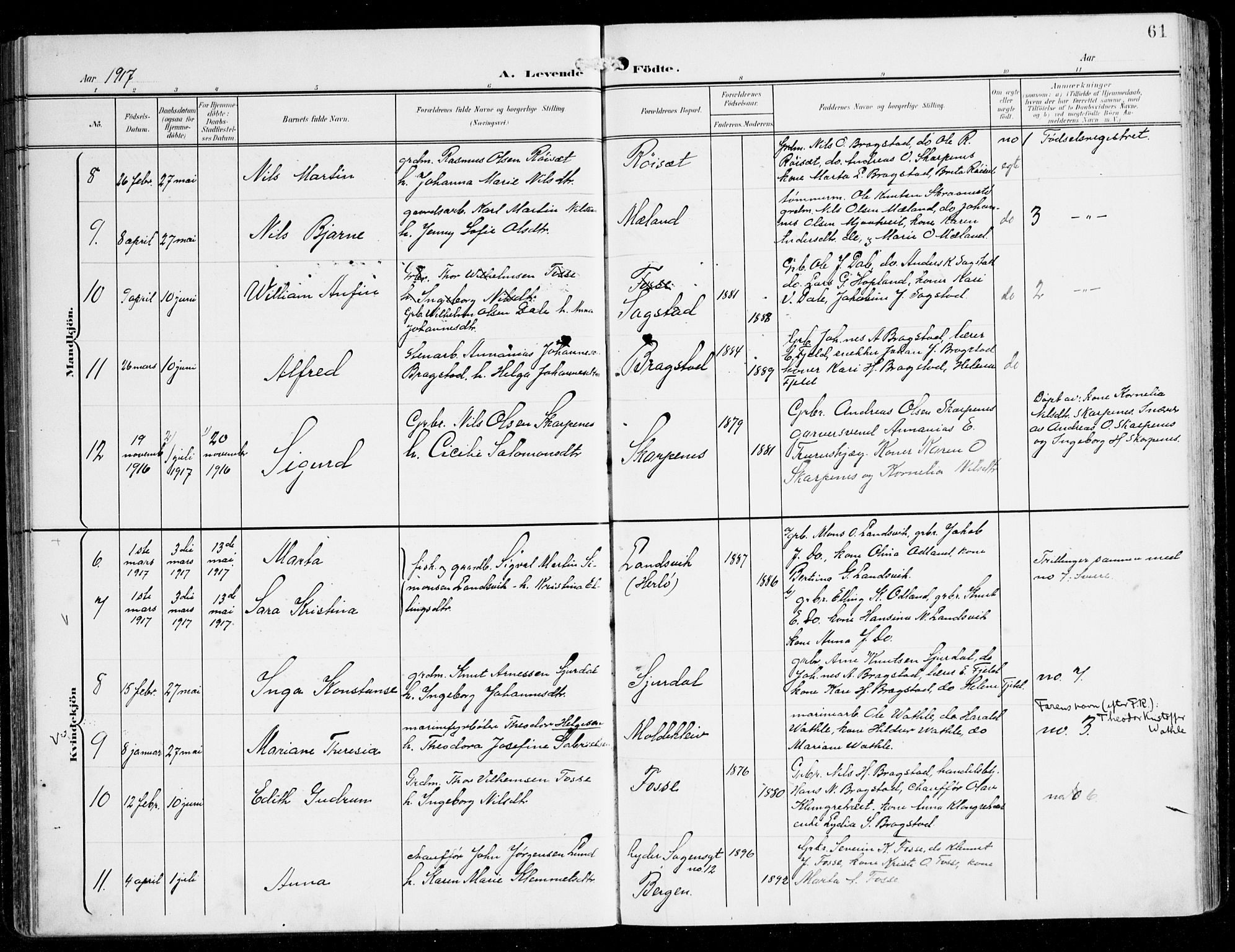 Alversund Sokneprestembete, AV/SAB-A-73901/H/Ha/Haa/Haac/L0002: Parish register (official) no. C 2, 1901-1921, p. 61