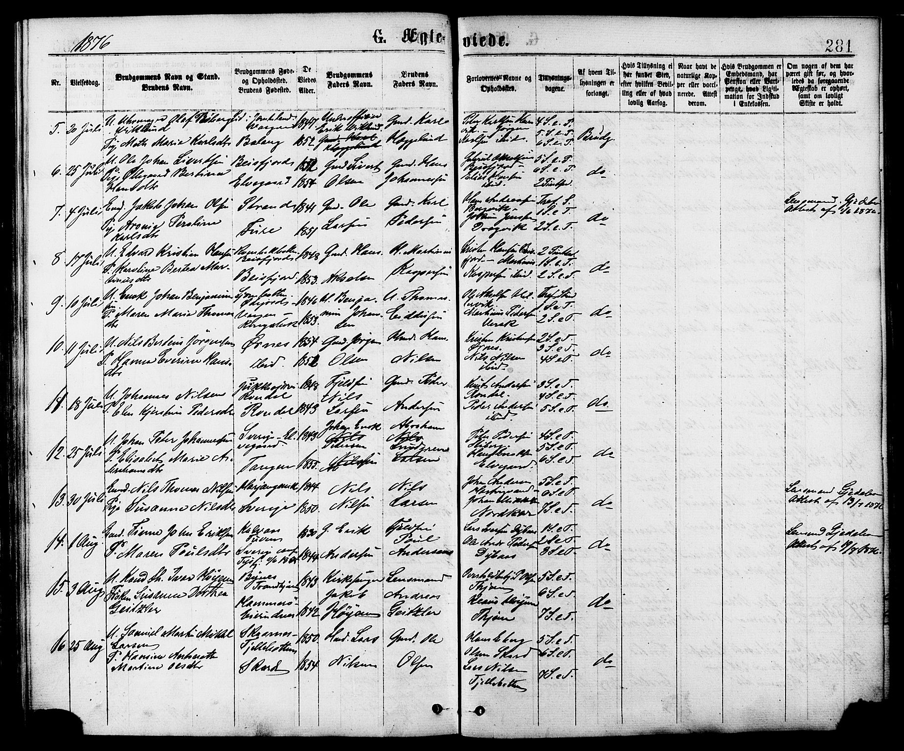 Ministerialprotokoller, klokkerbøker og fødselsregistre - Nordland, AV/SAT-A-1459/863/L0897: Parish register (official) no. 863A09, 1872-1886, p. 281