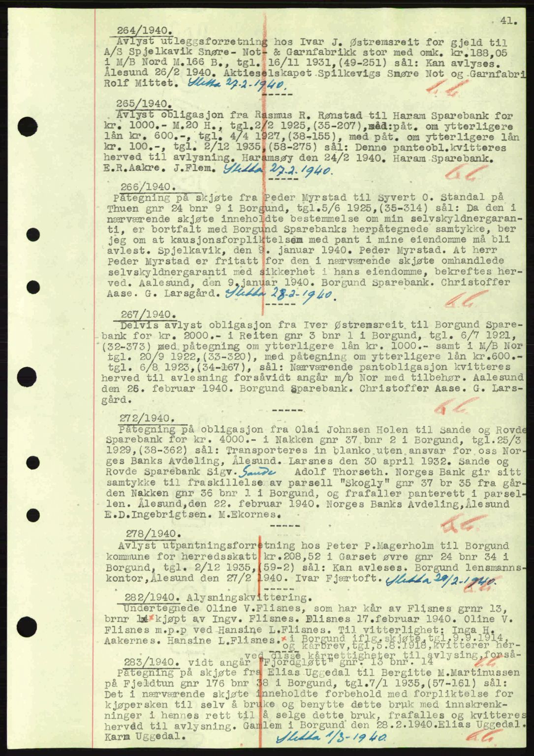 Nordre Sunnmøre sorenskriveri, SAT/A-0006/1/2/2C/2Ca: Mortgage book no. B1-6, 1938-1942, Diary no: : 264/1940