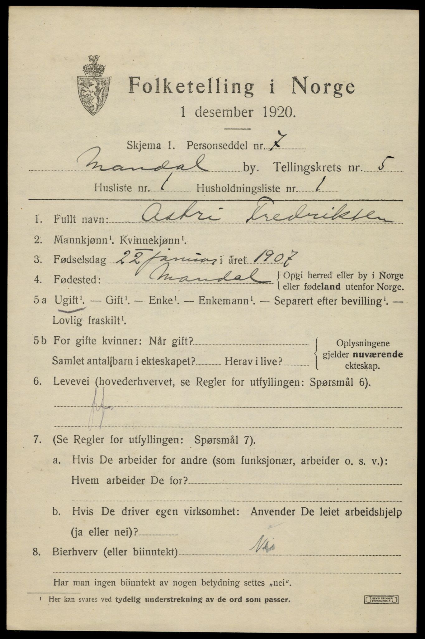 SAK, 1920 census for Mandal, 1920, p. 8213