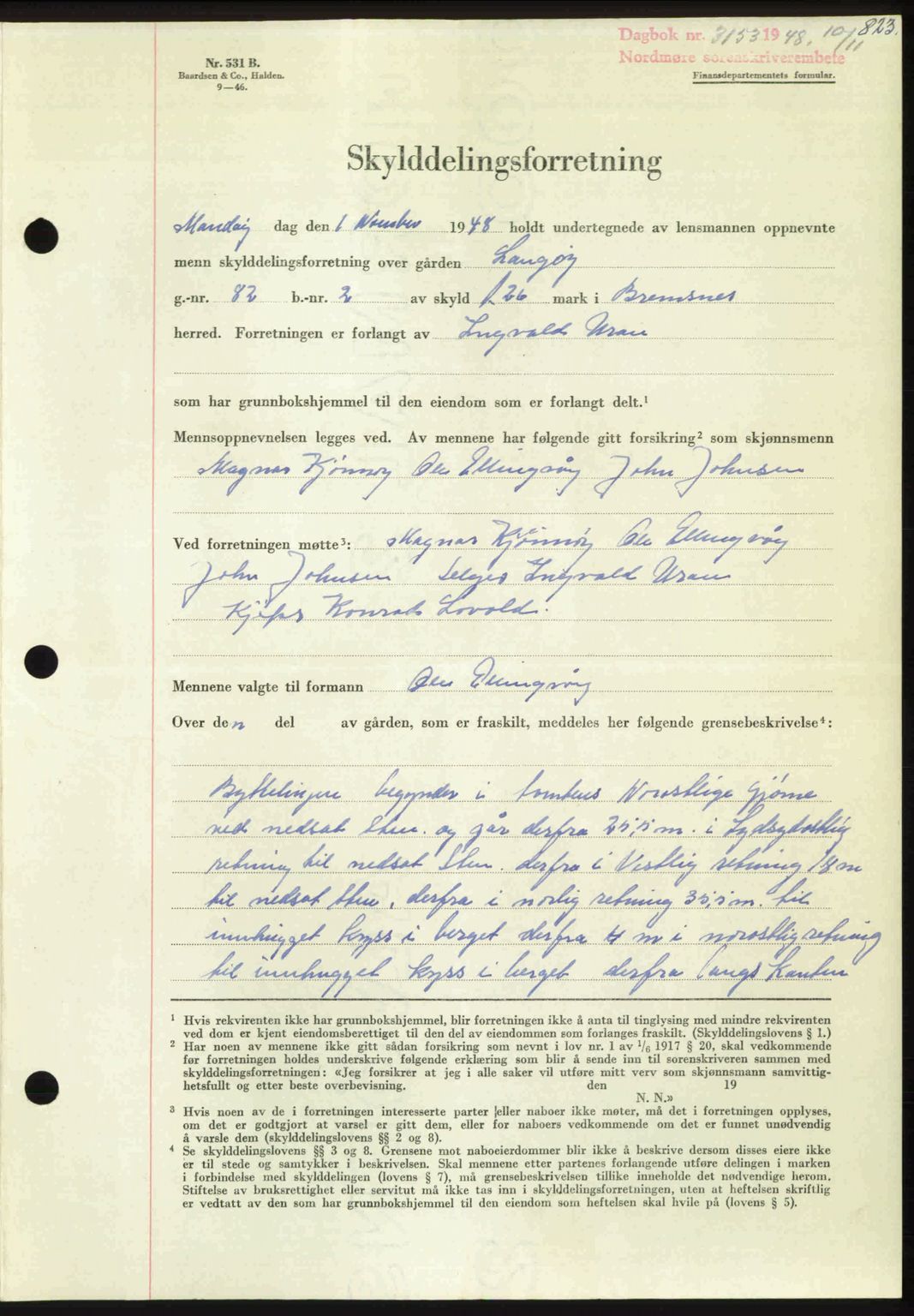 Nordmøre sorenskriveri, AV/SAT-A-4132/1/2/2Ca: Mortgage book no. A109, 1948-1948, Diary no: : 3153/1948