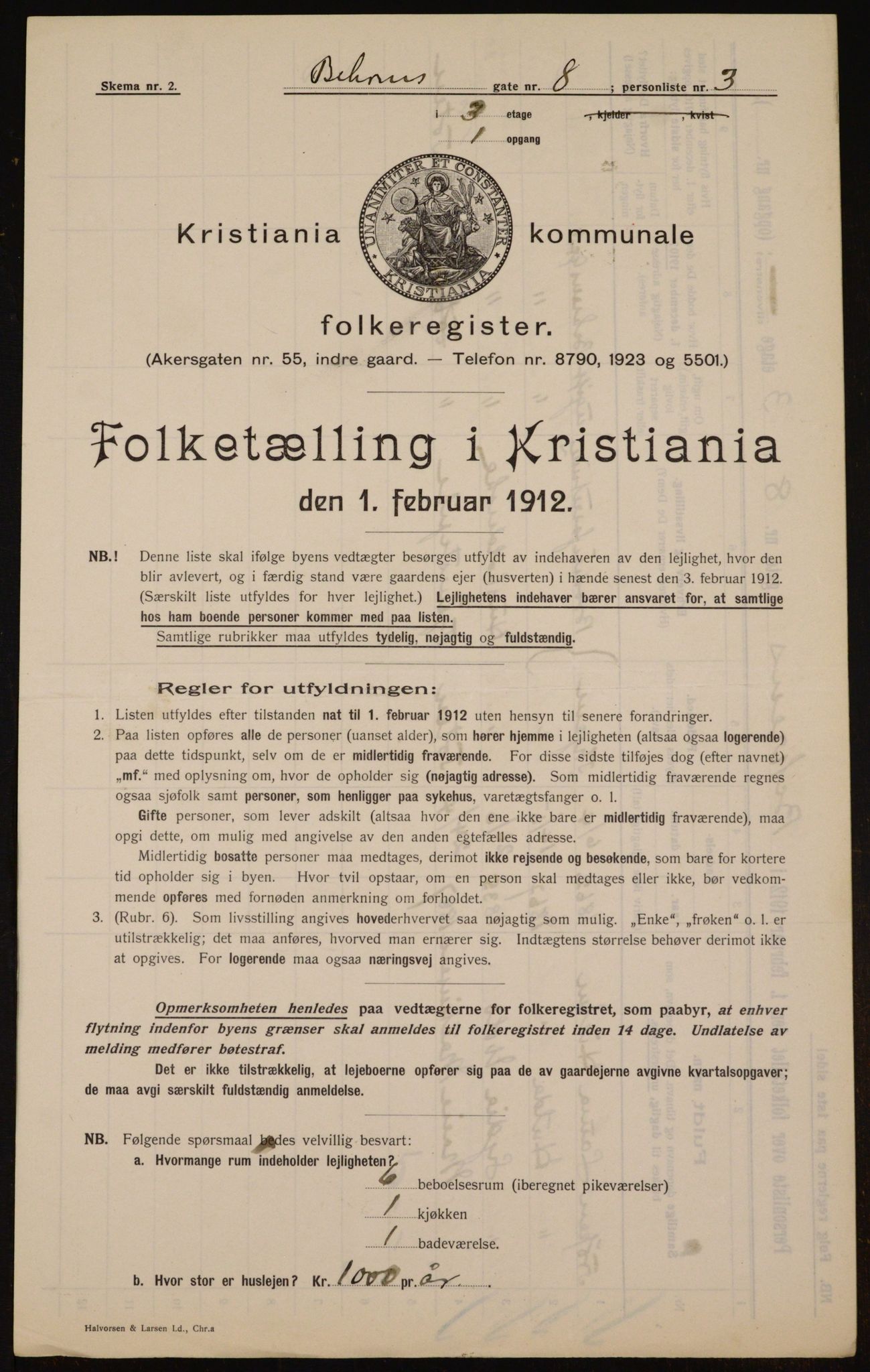 OBA, Municipal Census 1912 for Kristiania, 1912, p. 3351