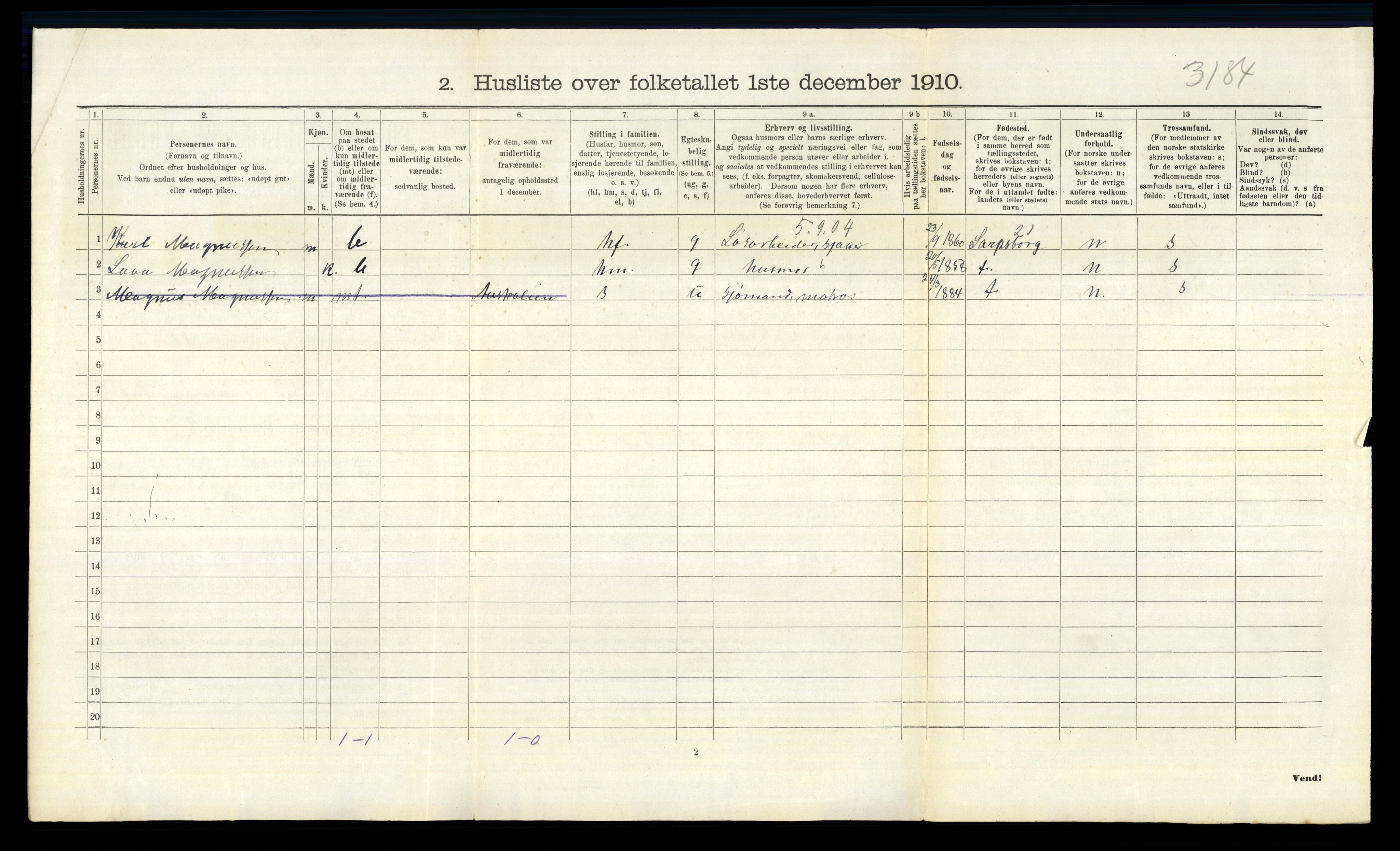 RA, 1910 census for Tune, 1910, p. 957