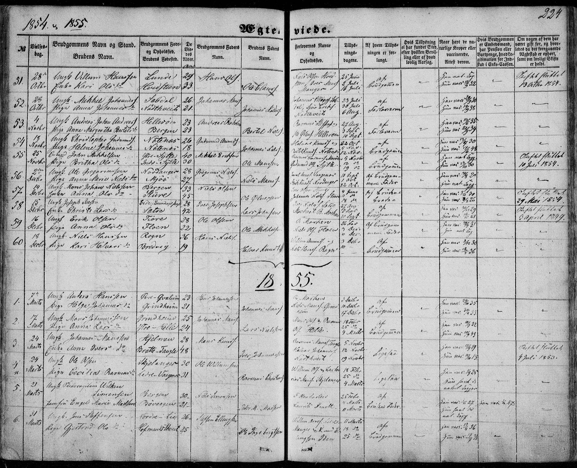 Manger sokneprestembete, SAB/A-76801/H/Haa: Parish register (official) no. A 6, 1849-1859, p. 224