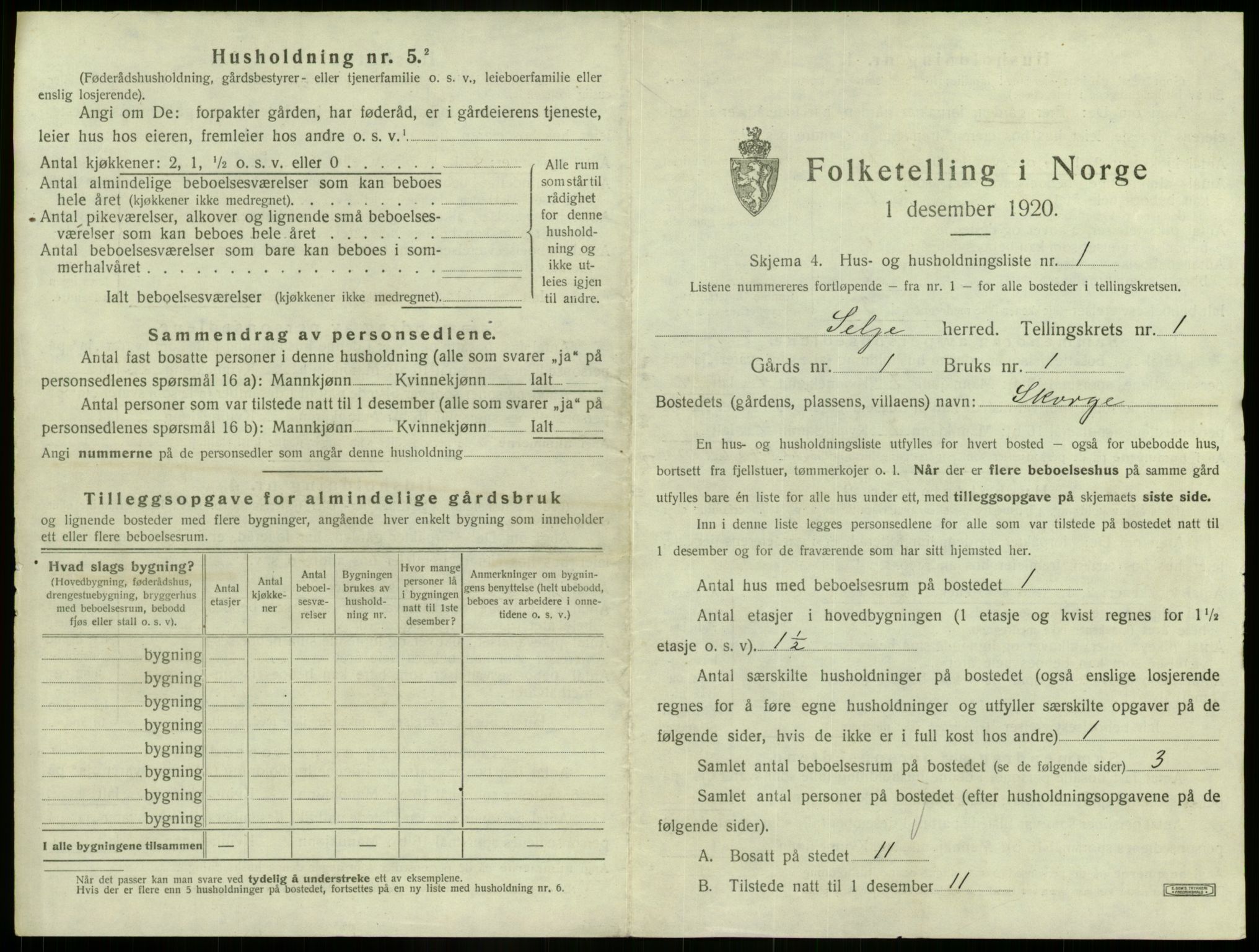 SAB, 1920 census for Selje, 1920, p. 71