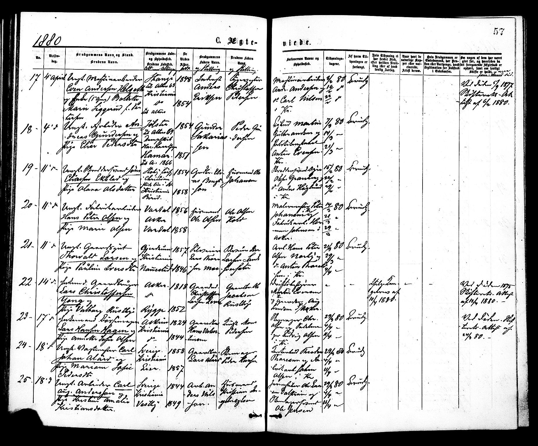 Johannes prestekontor Kirkebøker, AV/SAO-A-10852/F/Fa/L0002: Parish register (official) no. 2, 1875-1882, p. 57