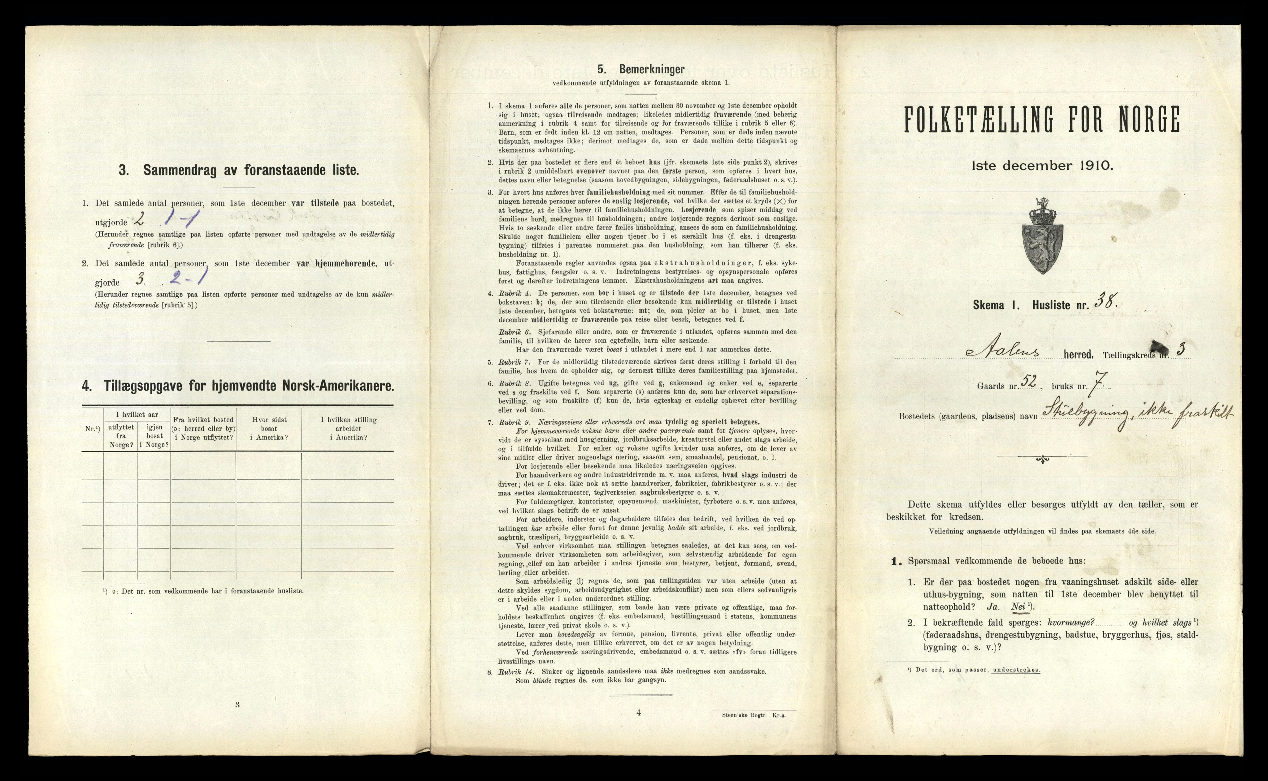 RA, 1910 census for Ålen, 1910, p. 309