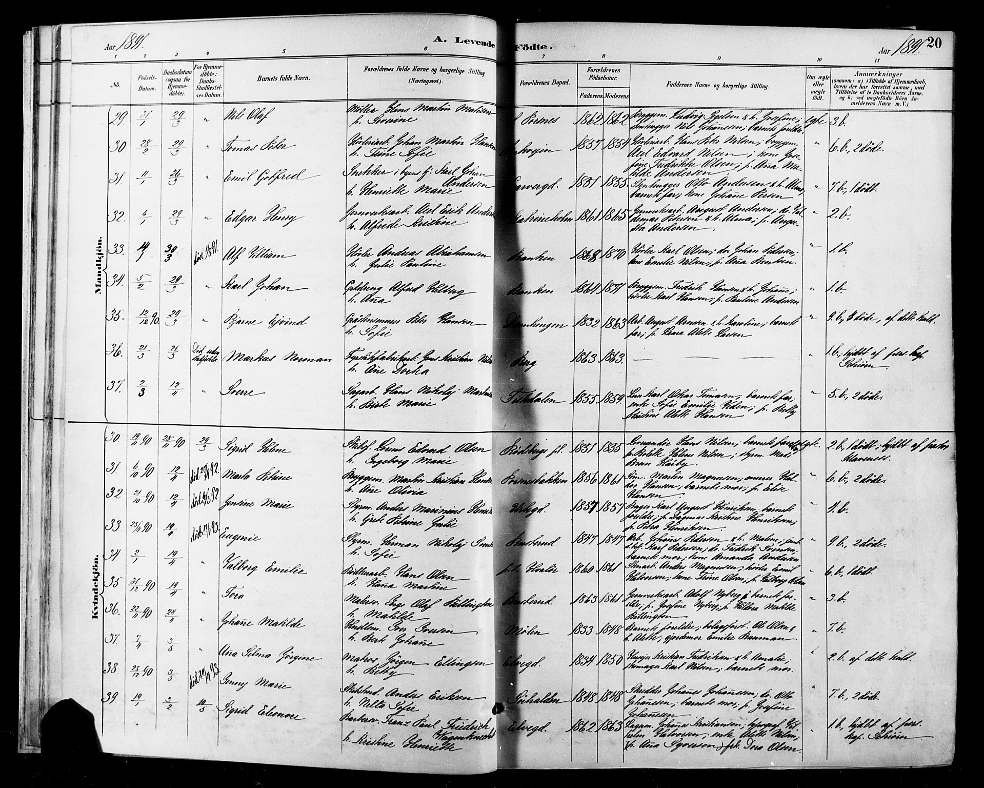 Halden prestekontor Kirkebøker, SAO/A-10909/F/Fa/L0013: Parish register (official) no. I 13, 1890-1906, p. 20