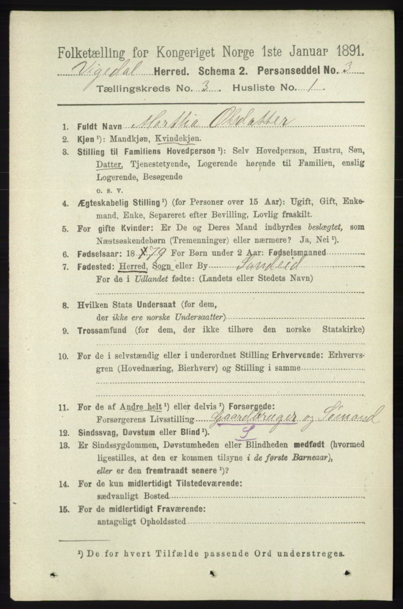 RA, 1891 census for 1157 Vikedal, 1891, p. 725