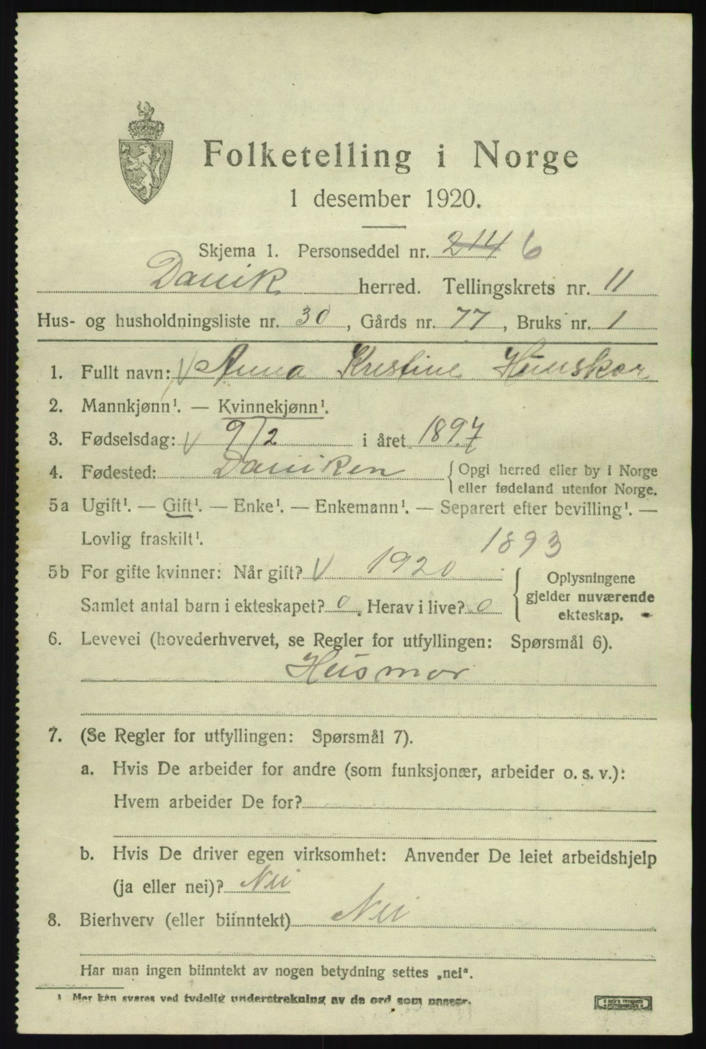 SAB, 1920 census for Davik, 1920, p. 5791