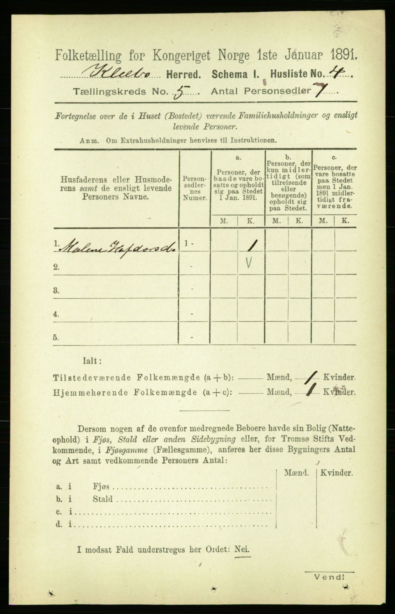 RA, 1891 census for 1662 Klæbu, 1891, p. 1014